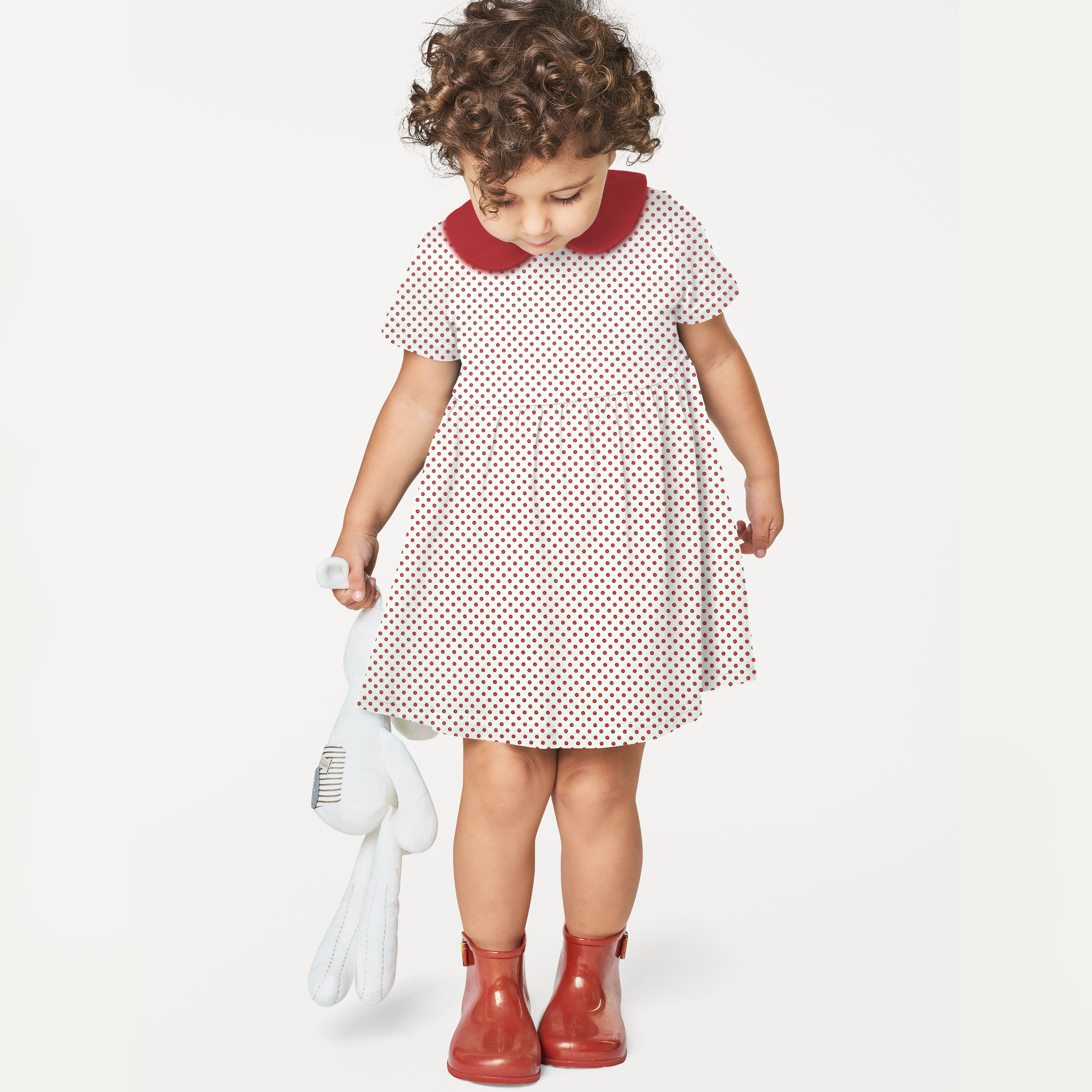 Baumwollstoff Weiß Rot Polka Dot