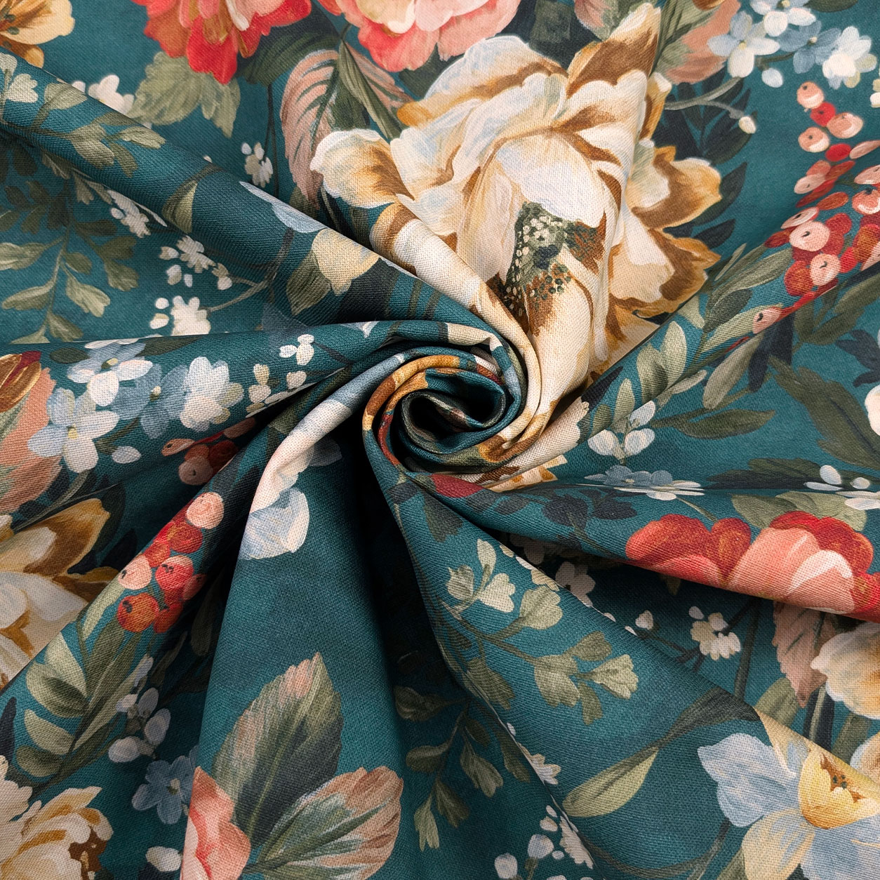 Panama Cotton Flowers Background Petroleum H 280 cm Image