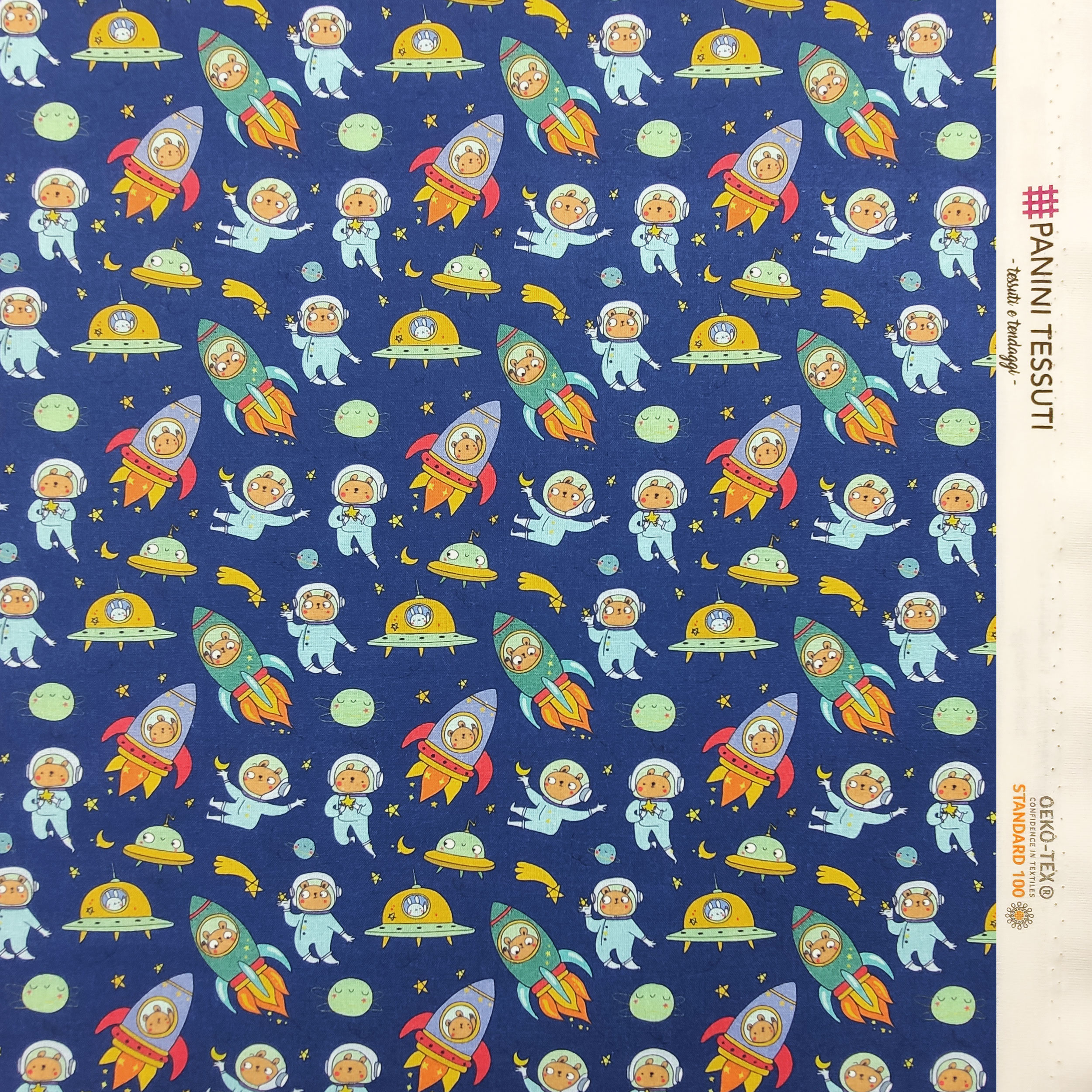 Ritaglio Cotone Orsetti Astronauti Piccoli 50x150 cm