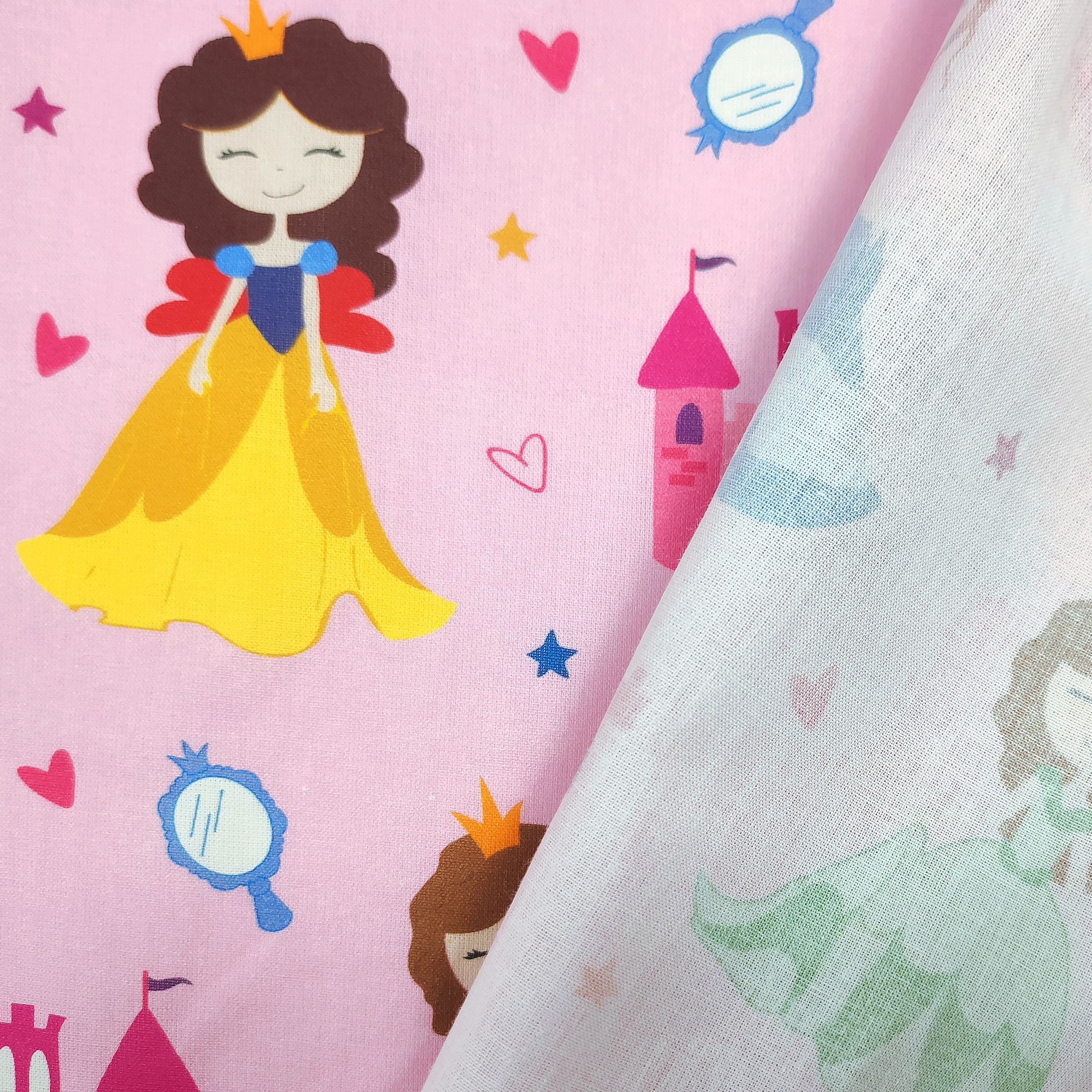 Cotton Fabric Princesses Large Pink Background