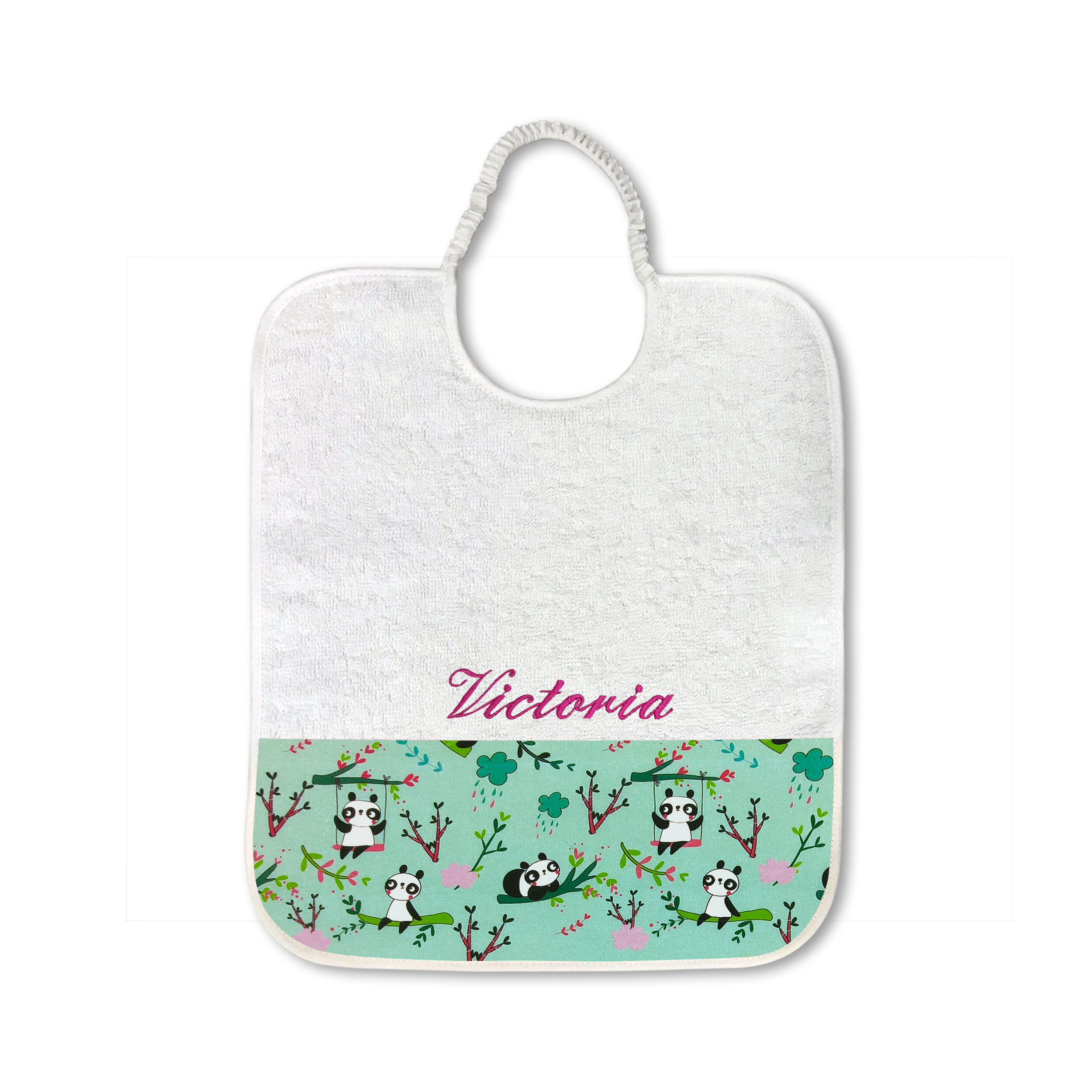 Bavoir motif panda fond vert menthe - Panini Fabrics