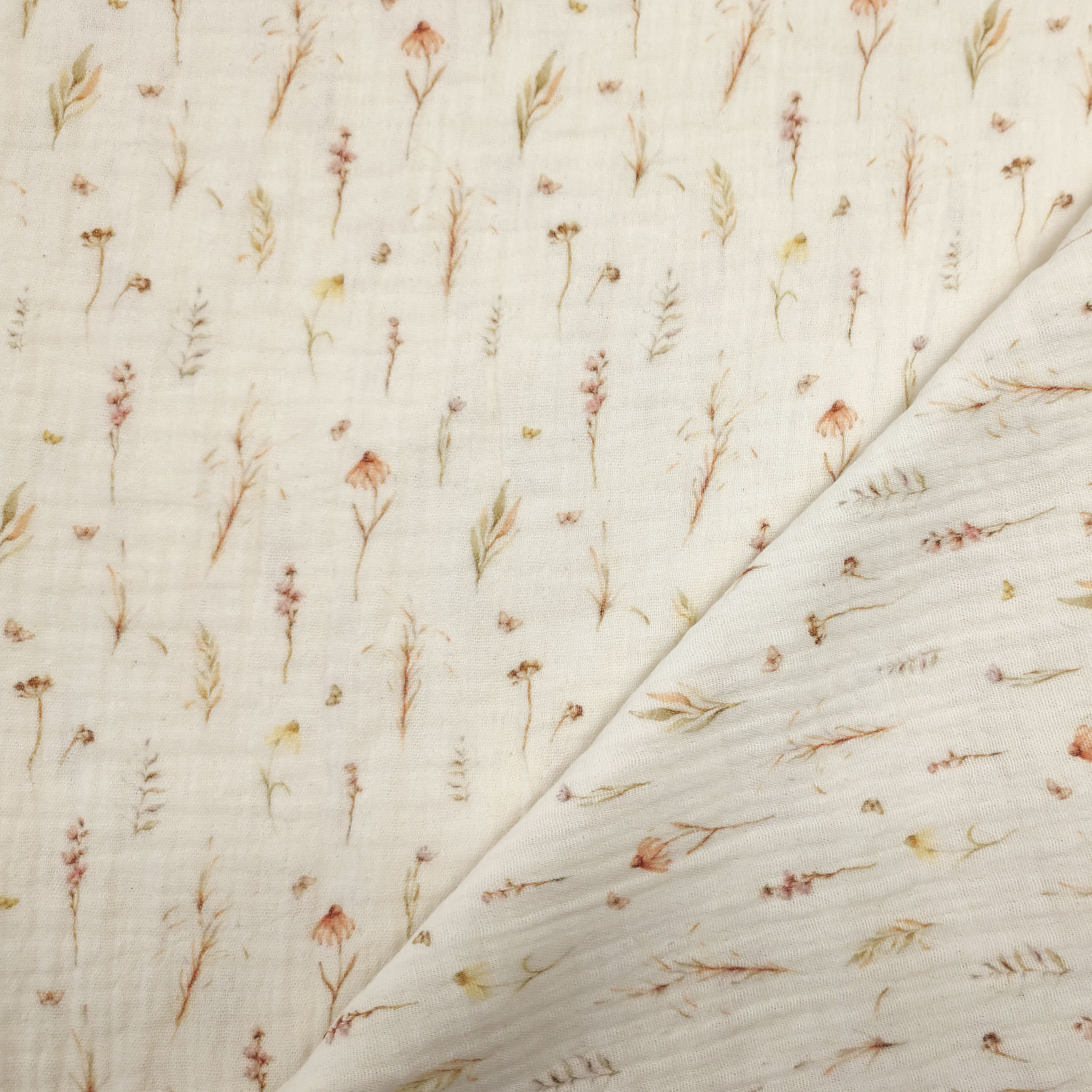 Cotton Muslin Flowers Cream Background