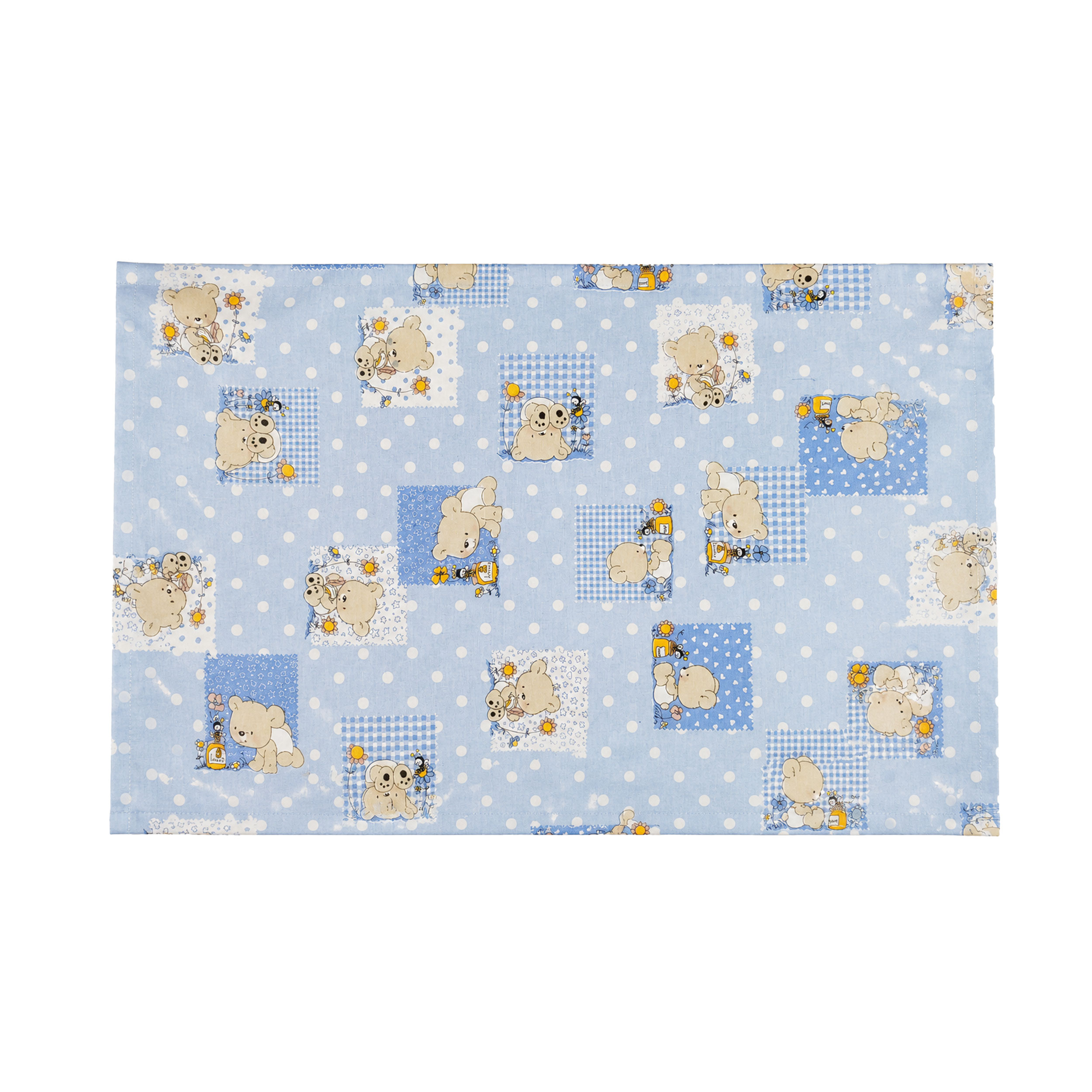 Bees and Teddy Bears Light Blue Cotton Pillowcase Image