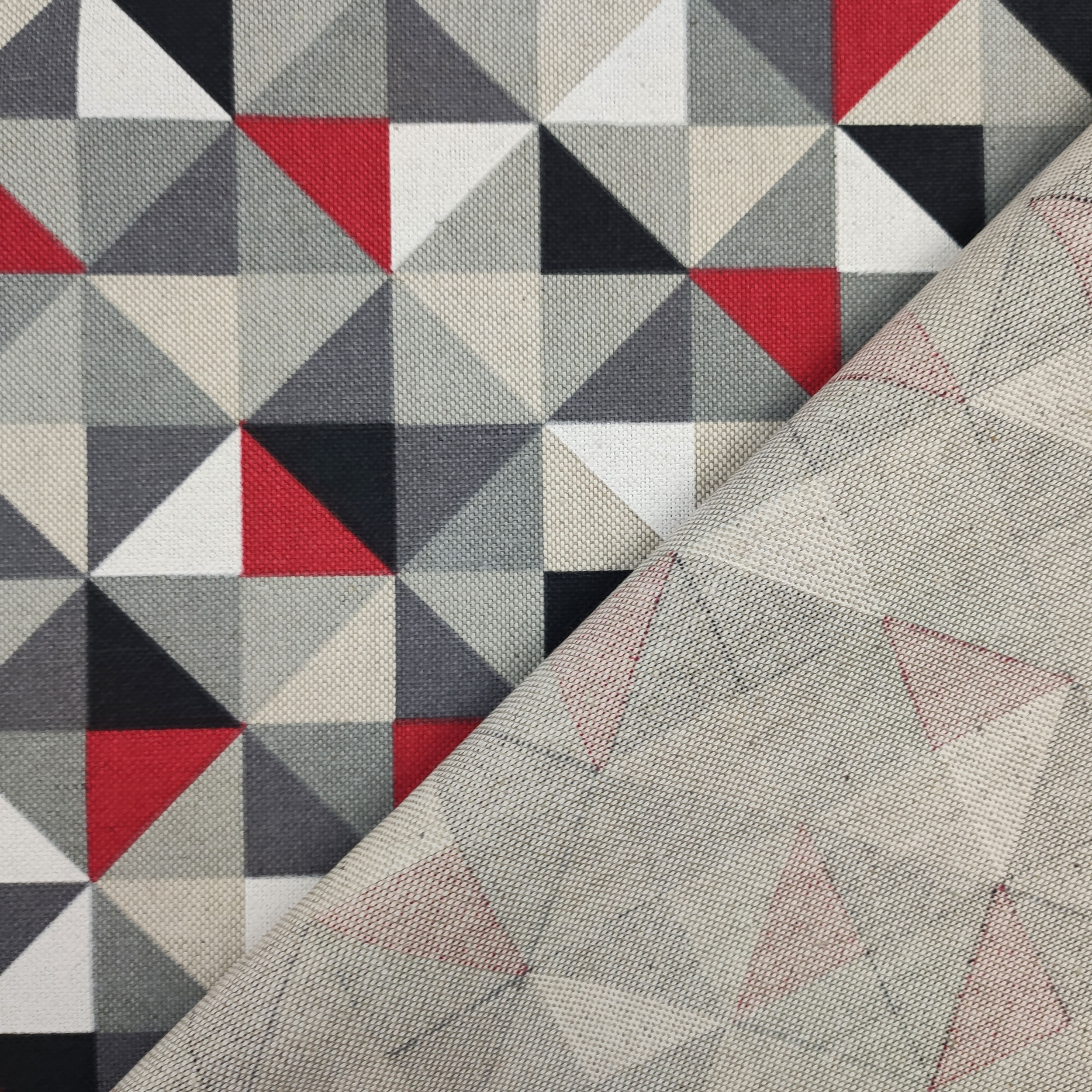 Cotton Mix Fabric Grey and Red Rhombus Tones Image