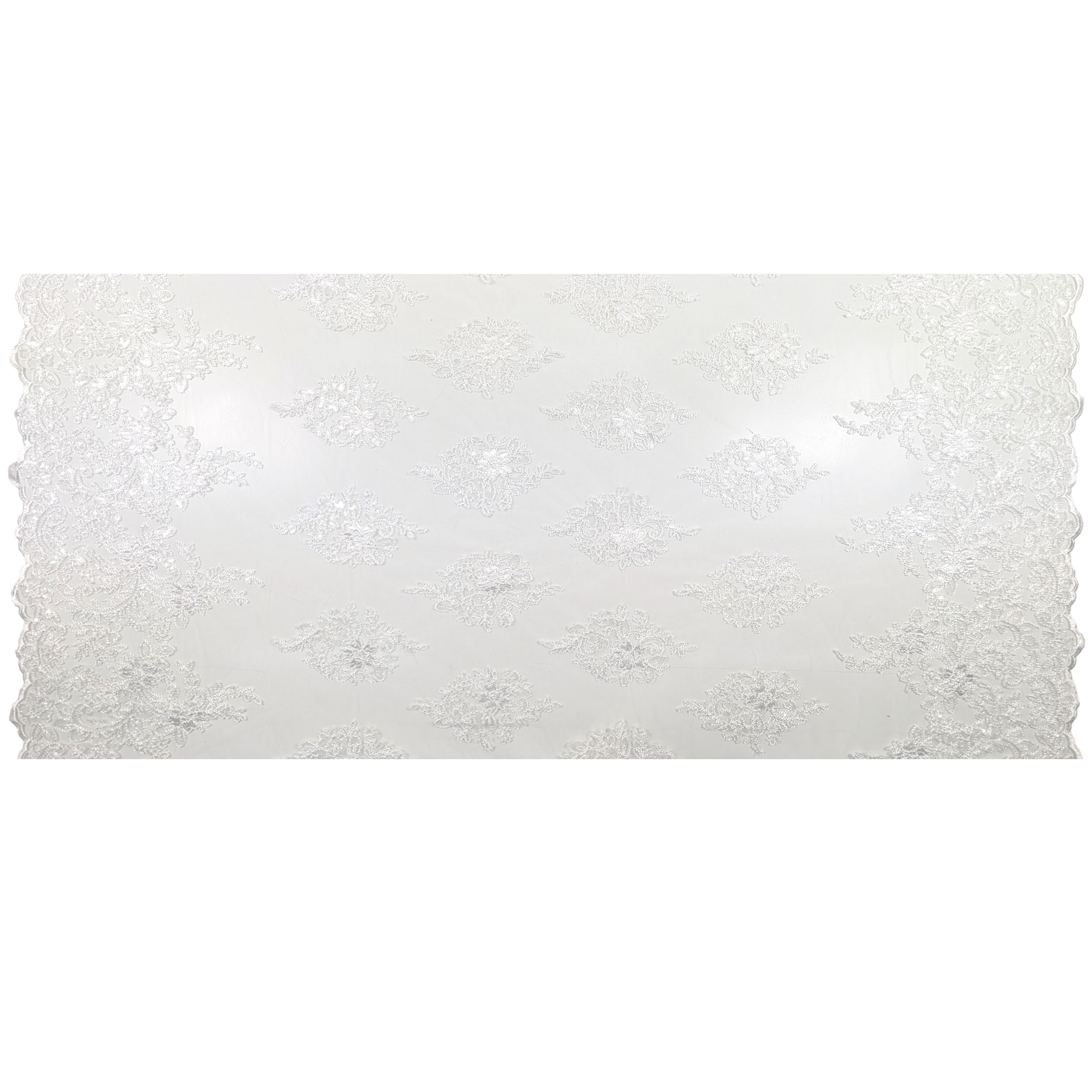 Tissu Tulle Broderie Paillettes Double Feston Blanc