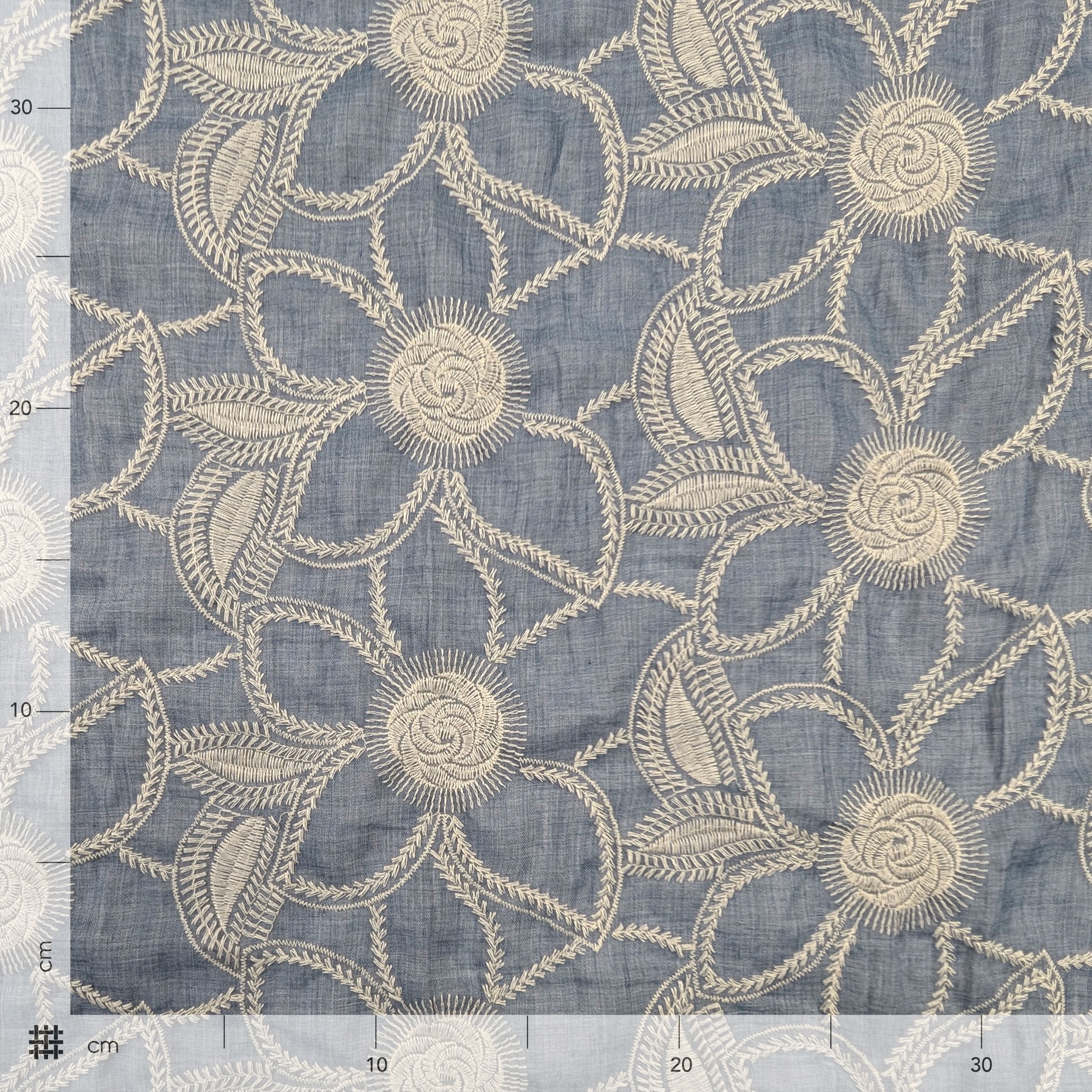 Blue Flower Embroidered Cotton Muslin Image