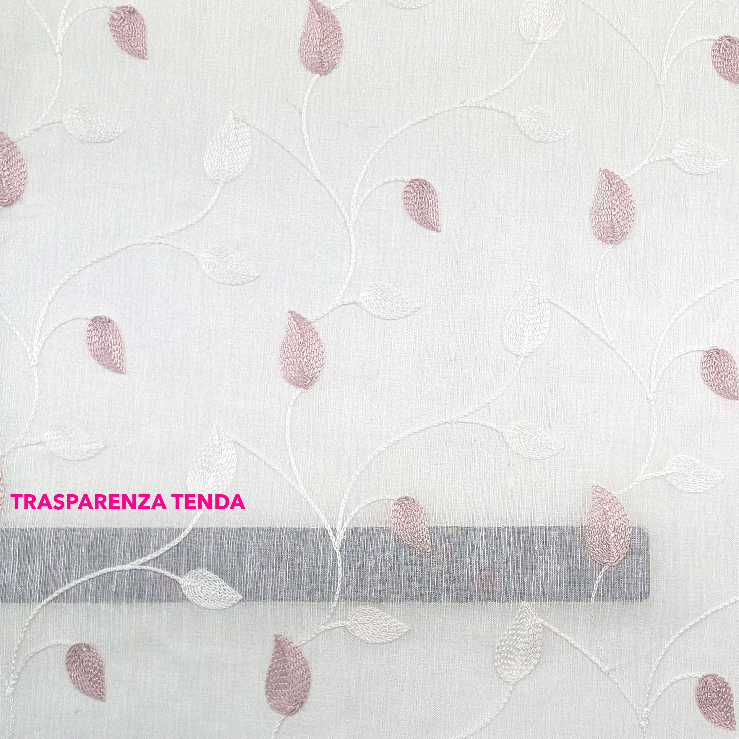 Curtain Fabric Embroidered Leaves Pink Image