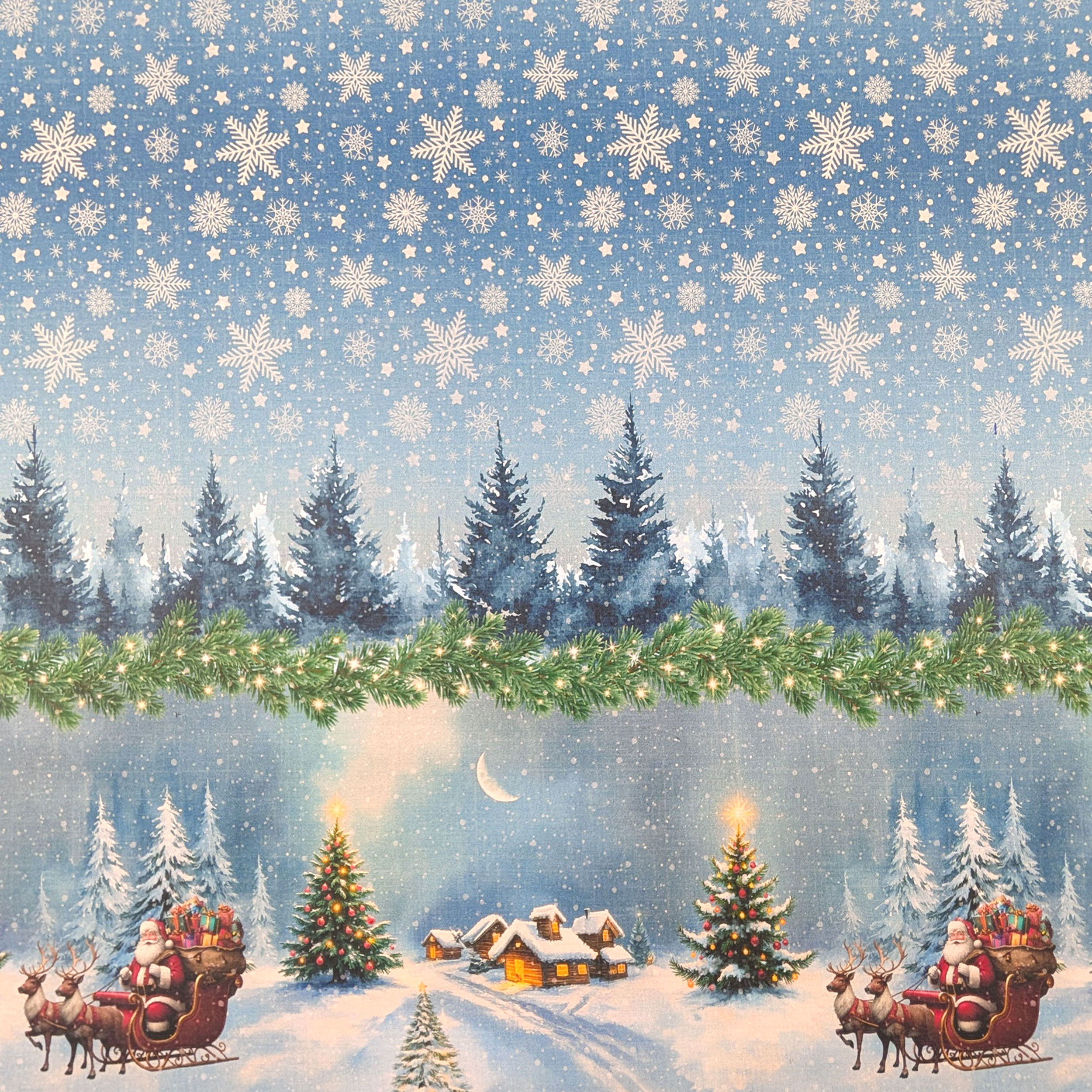 Fabric for Resin Tablecloth with Santa's Sleigh Border Image