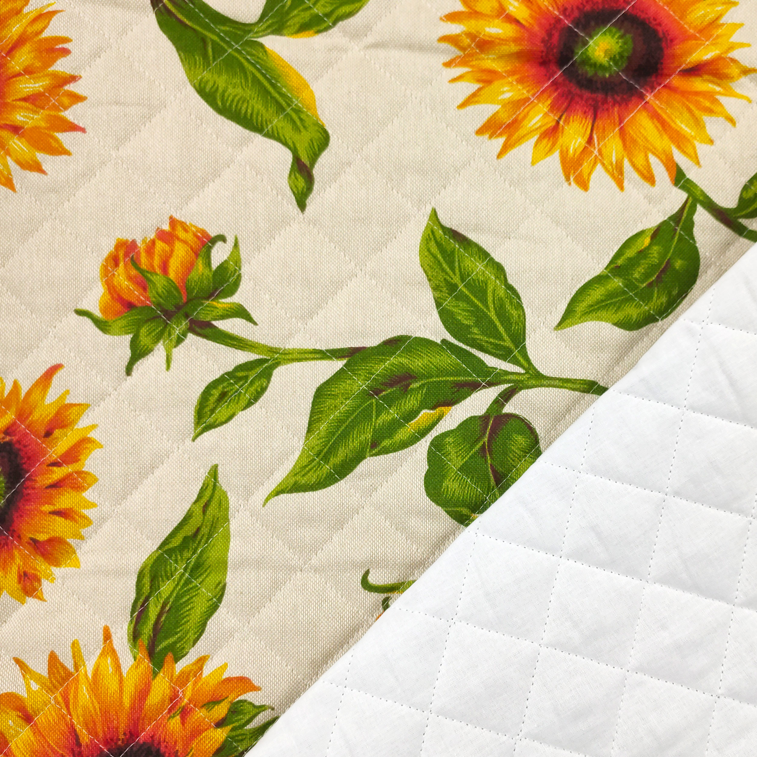 Sunflowers Quilted Fabric Beige Background
