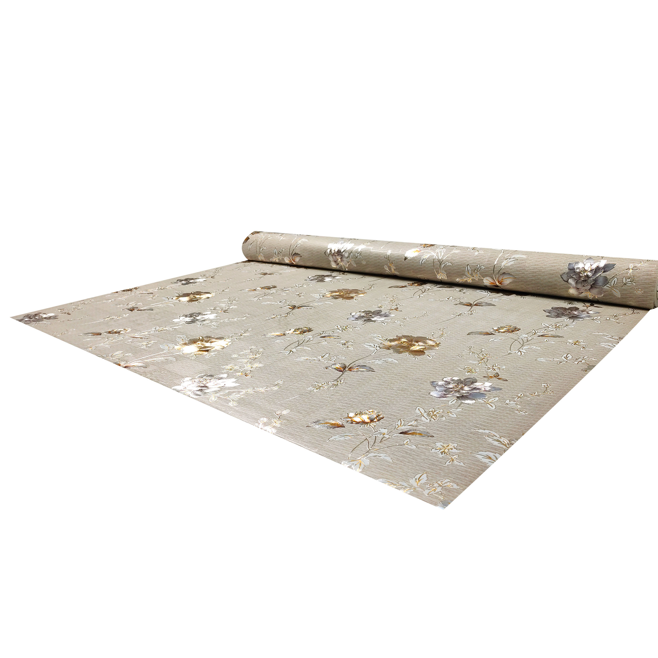 Nappe Métallique Tissu Fleurs Fond Beige Image