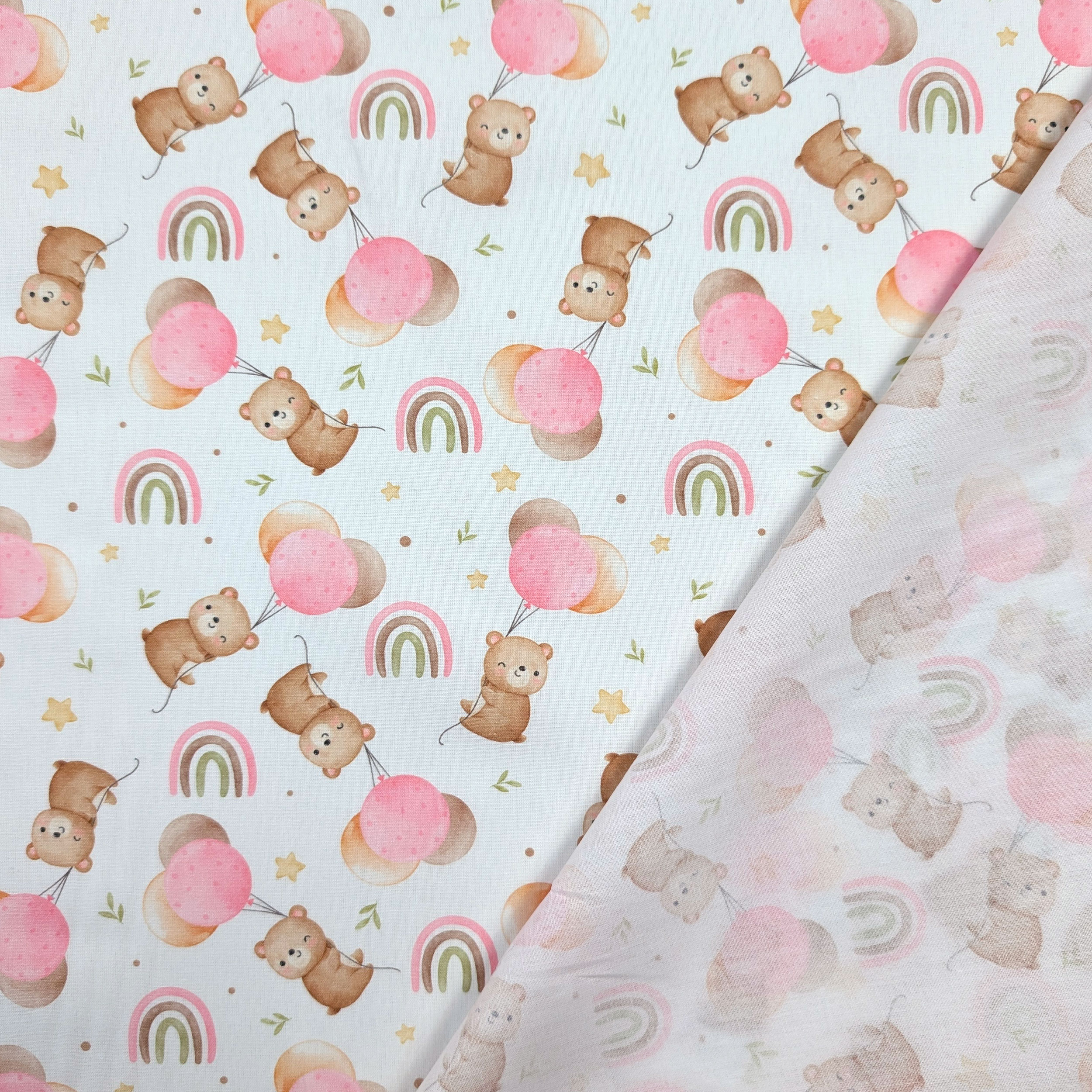 Pink Bears and Balloons Percale Cotton Image