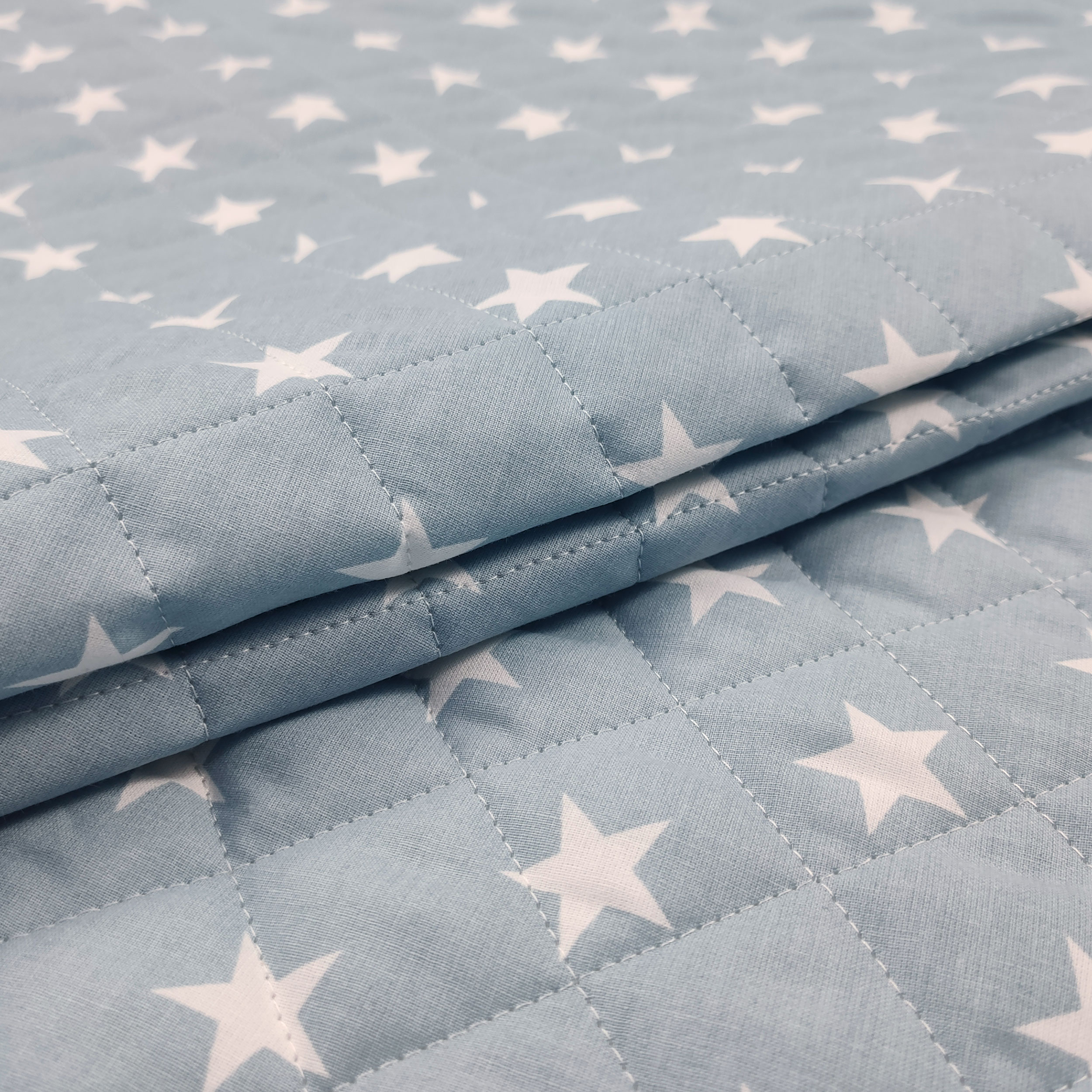 White Stars Quilted Cotton - Baby Blue Image