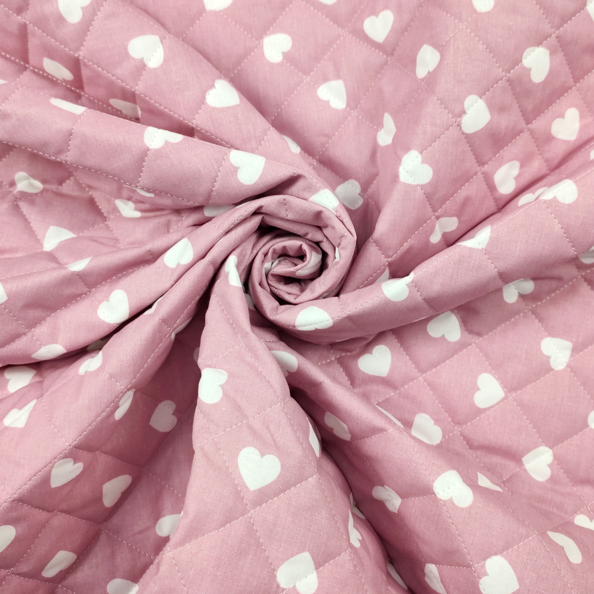 White Hearts Quilted Cotton - Pink Image