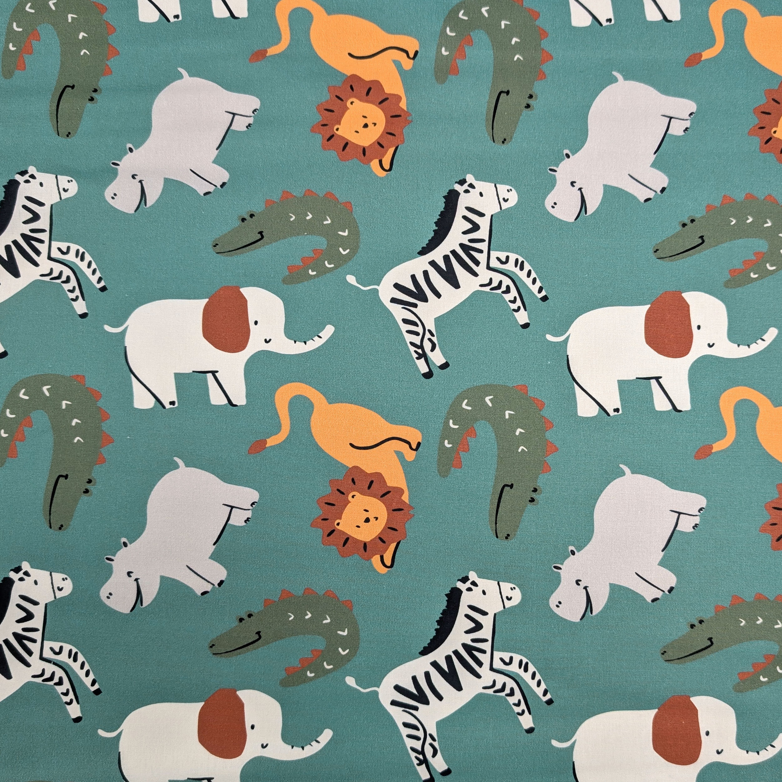 Poplin Cotton Savannah Animals Green Background Image