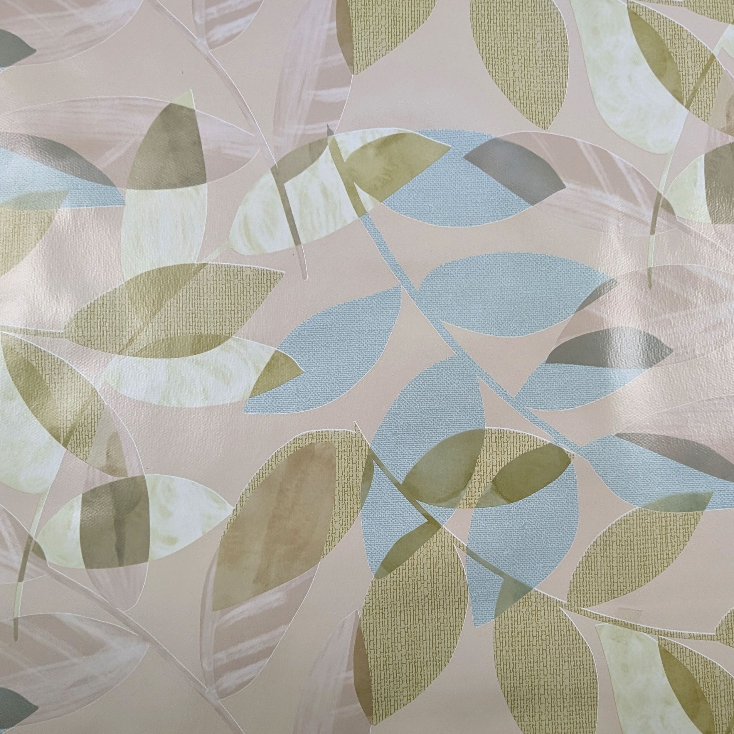 Fabric for Plastic-coated Tablecloth Green and Blue Leaves Image