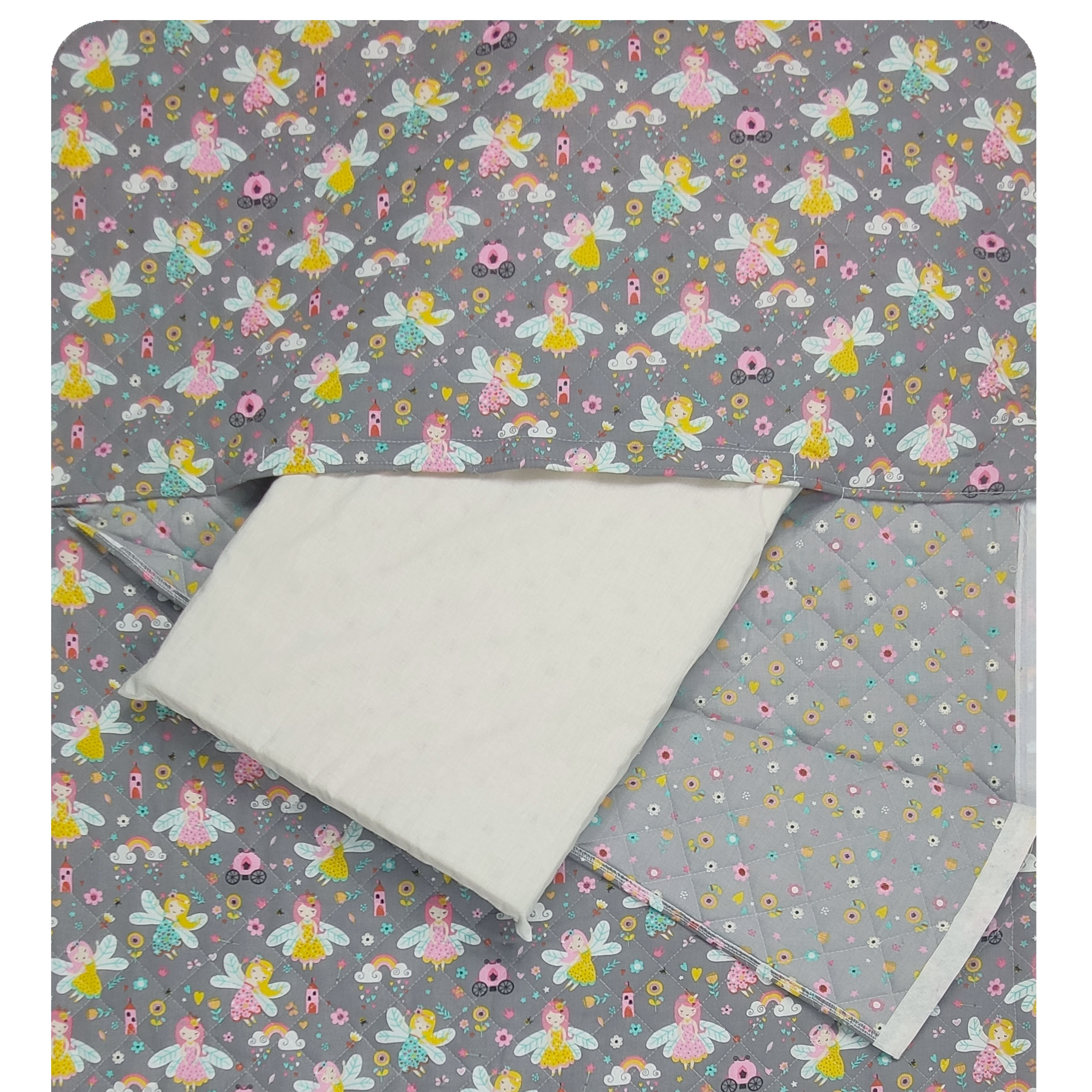 Sac de couchage pour fée Arc-en-ciel et fleurs gris