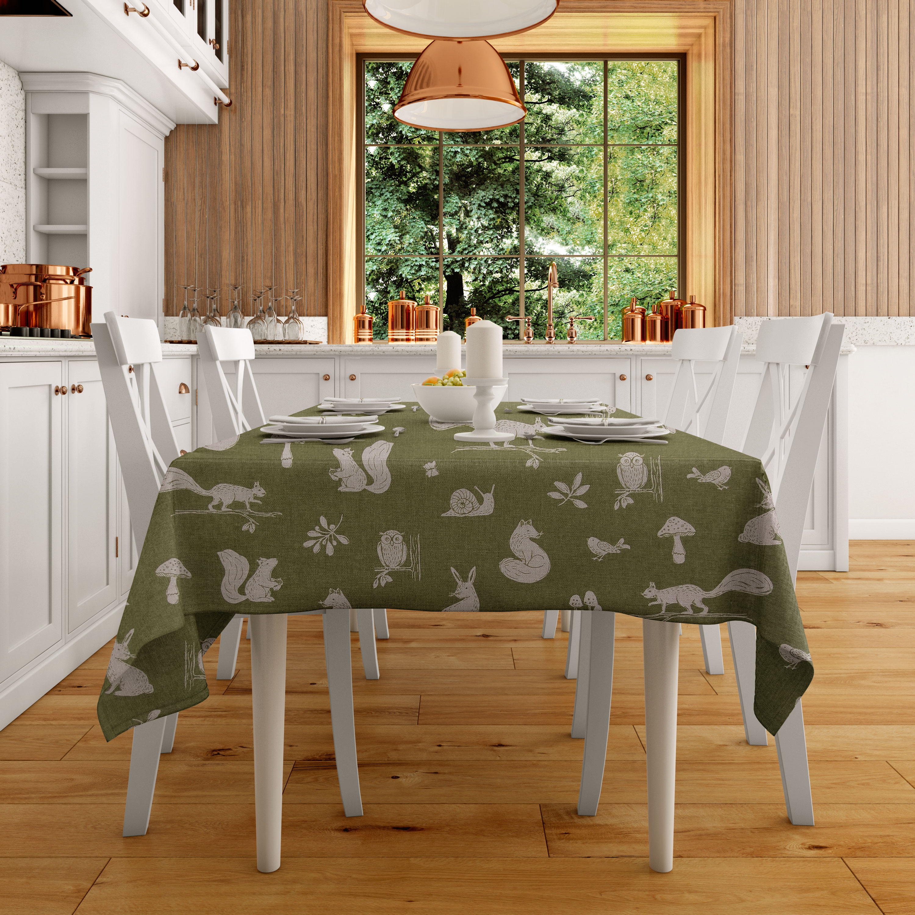Découpage Panama Animaux des bois Fond vert 50x140 cm Image