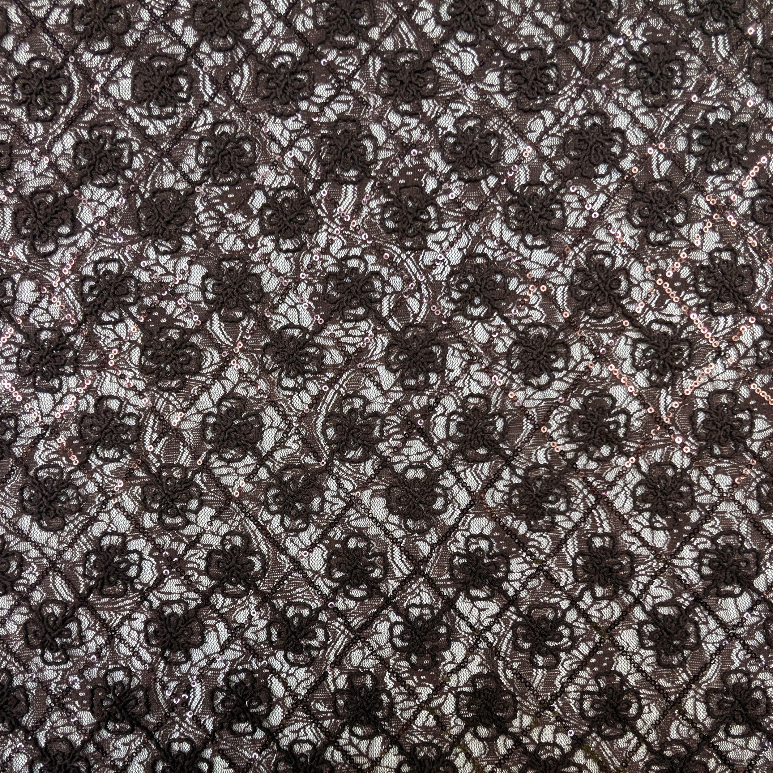 Bi-elastic Lace Embroidered Flowers and Sequins Brown Image