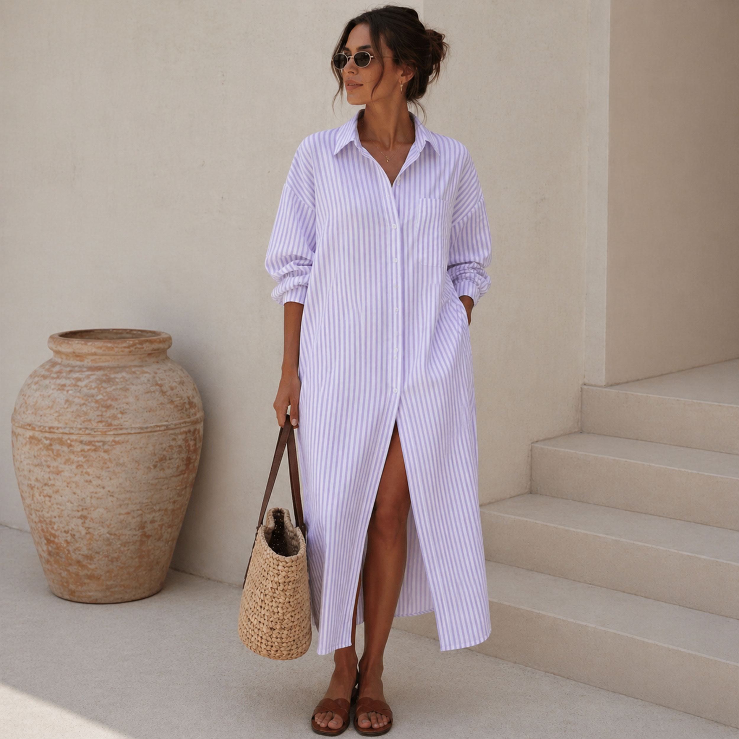 Cotton for Shirting Lilac Stripes Image
