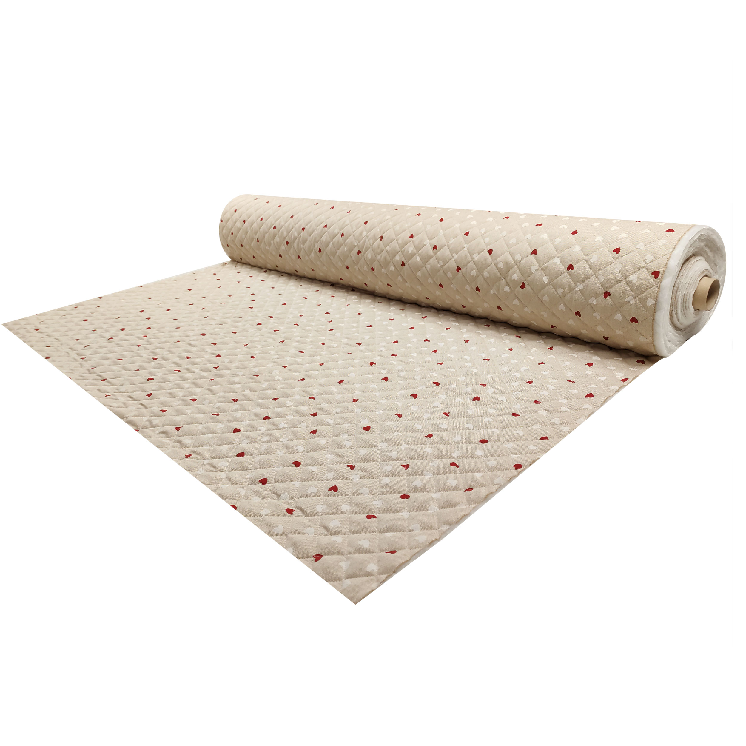 Red and White Heart Quilted Fabric Image