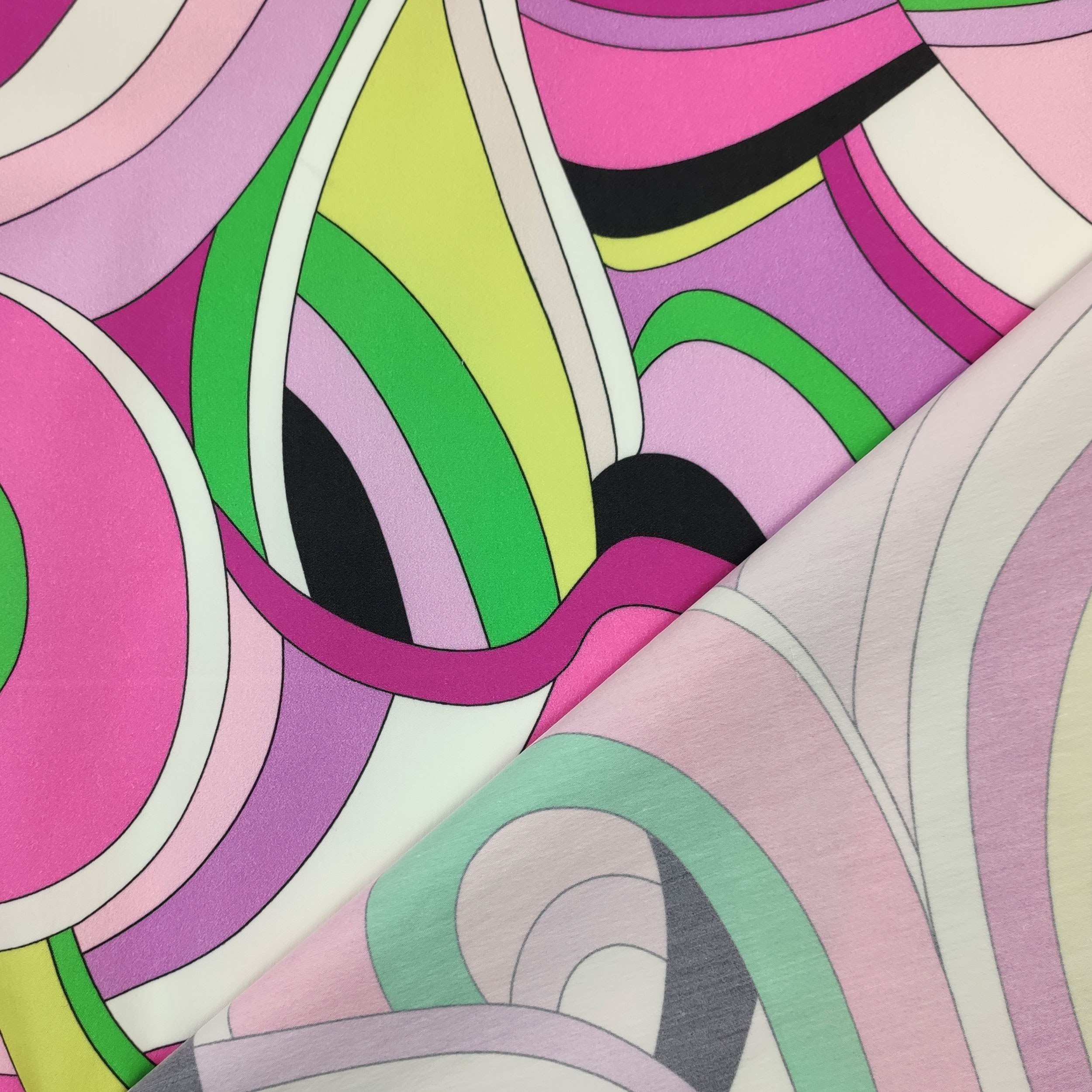 Cotton Stretch Fantasy Optical Pink Green Image