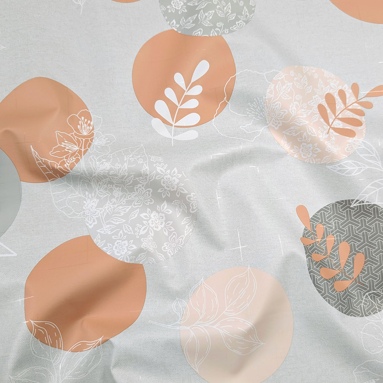 Fabric for Soft Plasticised Tablecloth Floral Circles Image