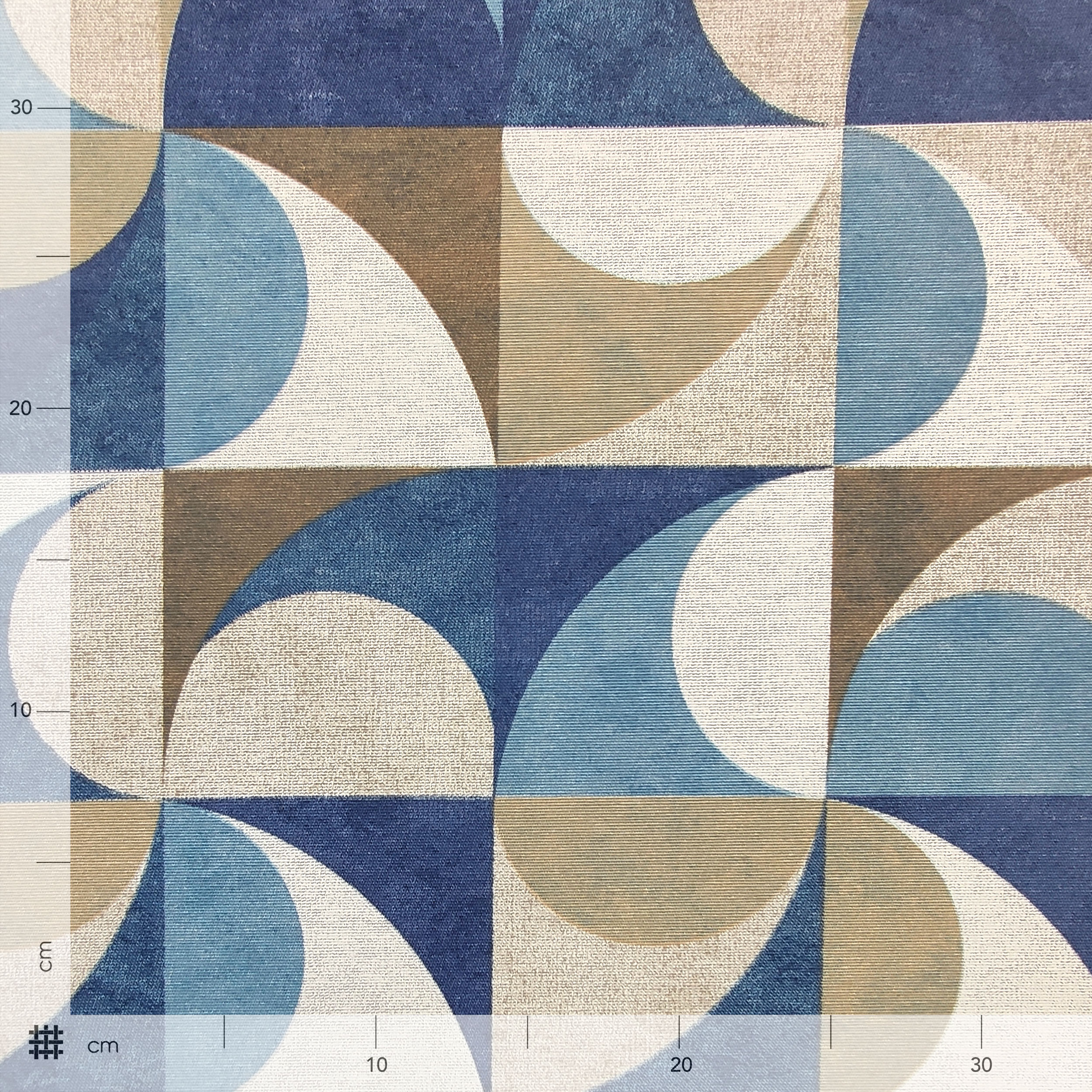 Alfombra de cocina geométrica azul y beige
