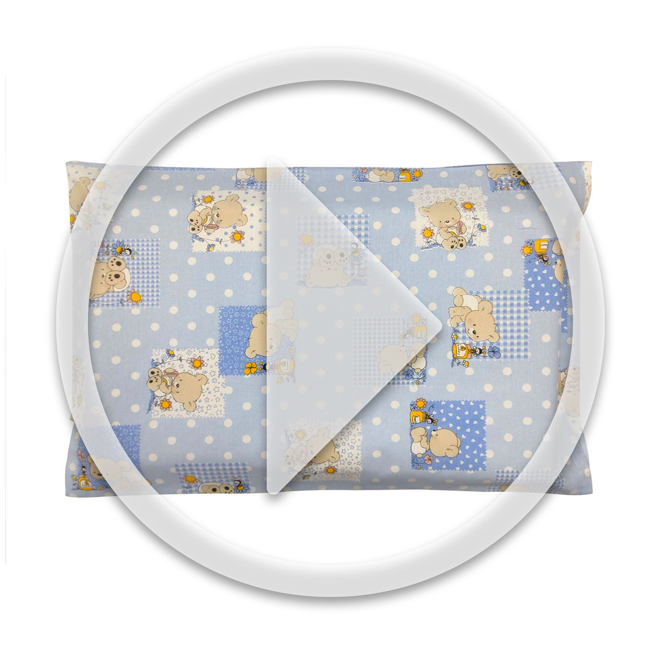 Bees and Teddy Bears Light Blue Cotton Pillowcase Image