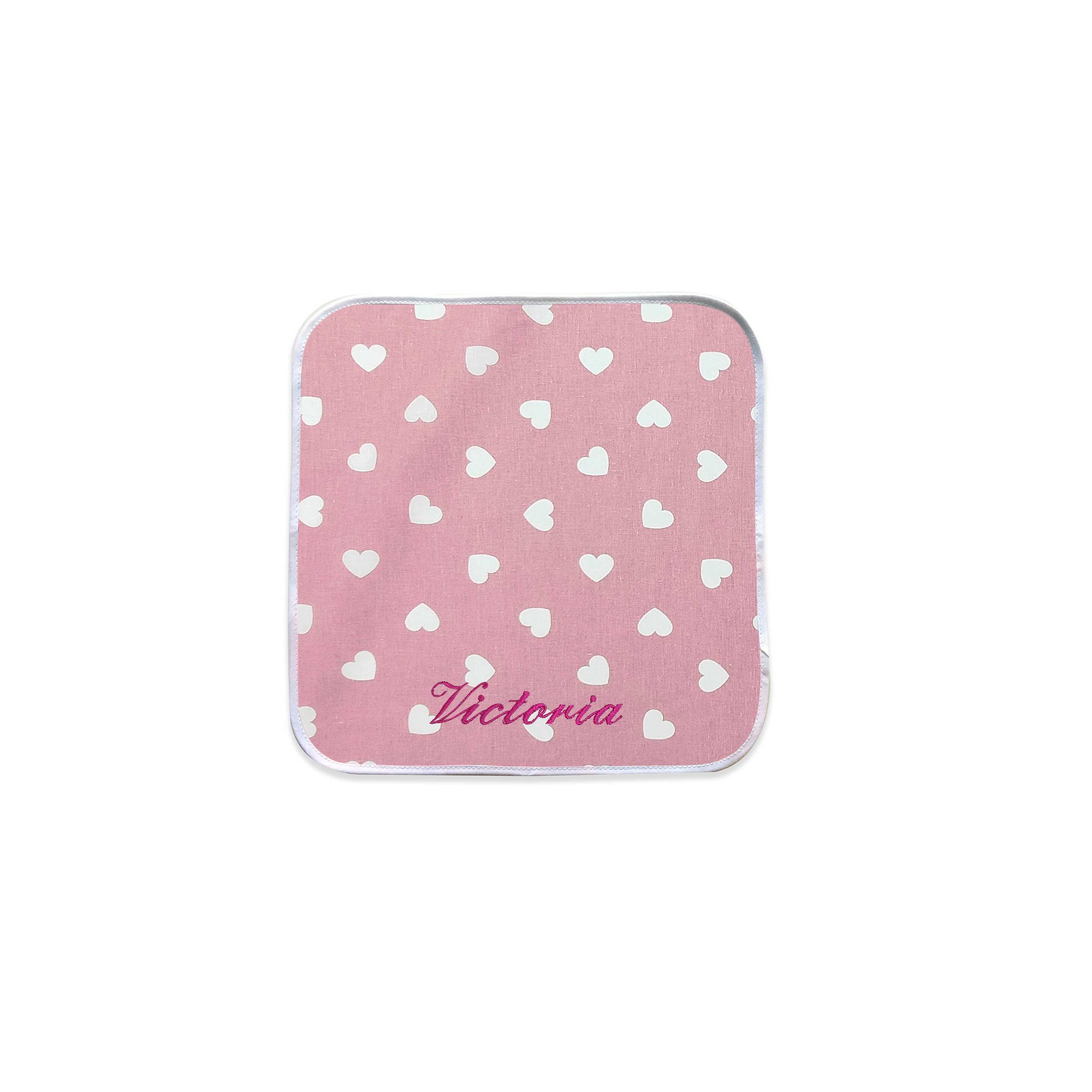 Serviette de table Blanc Cœurs Fond Rose Antique