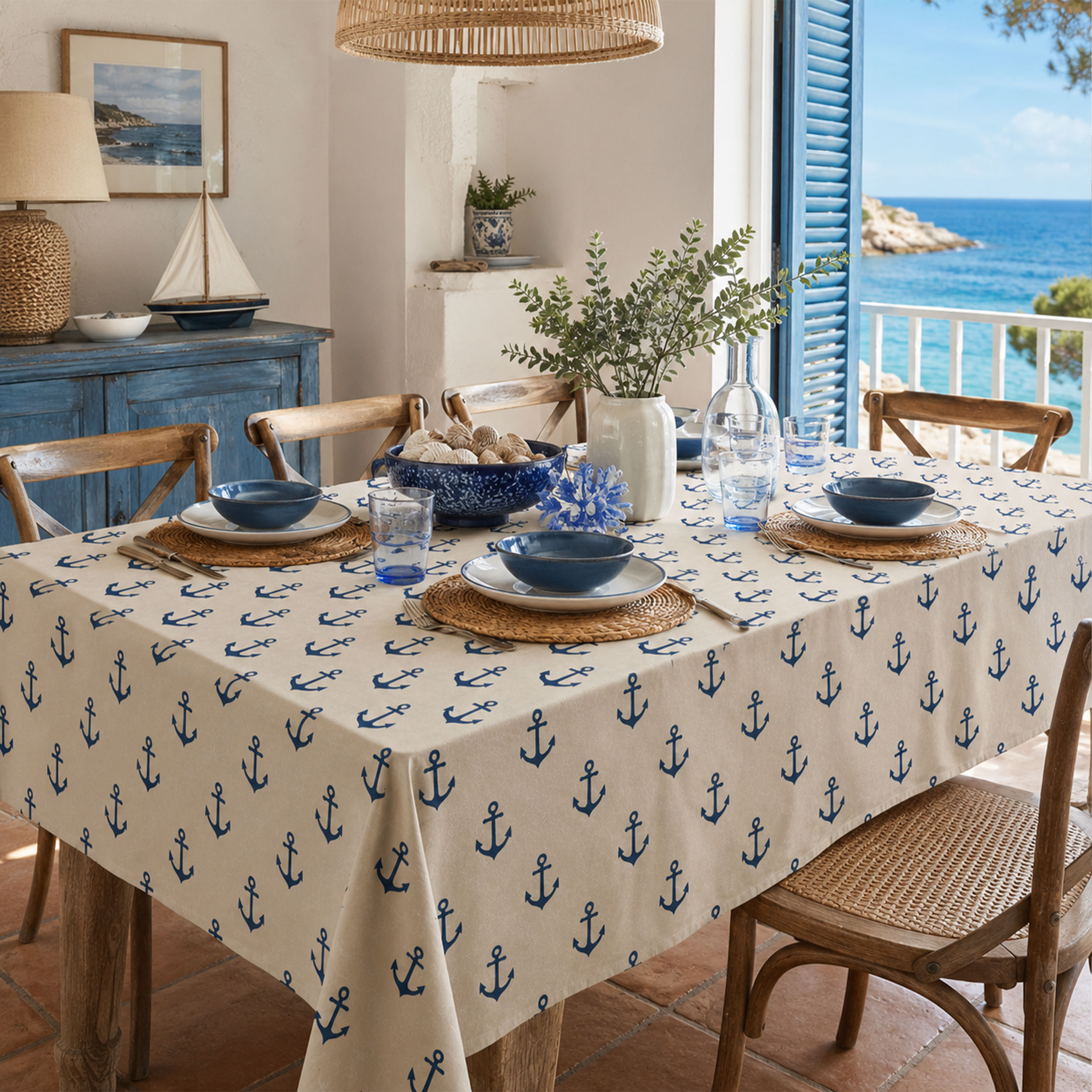 Poplin Cotton Anchors Blue Image