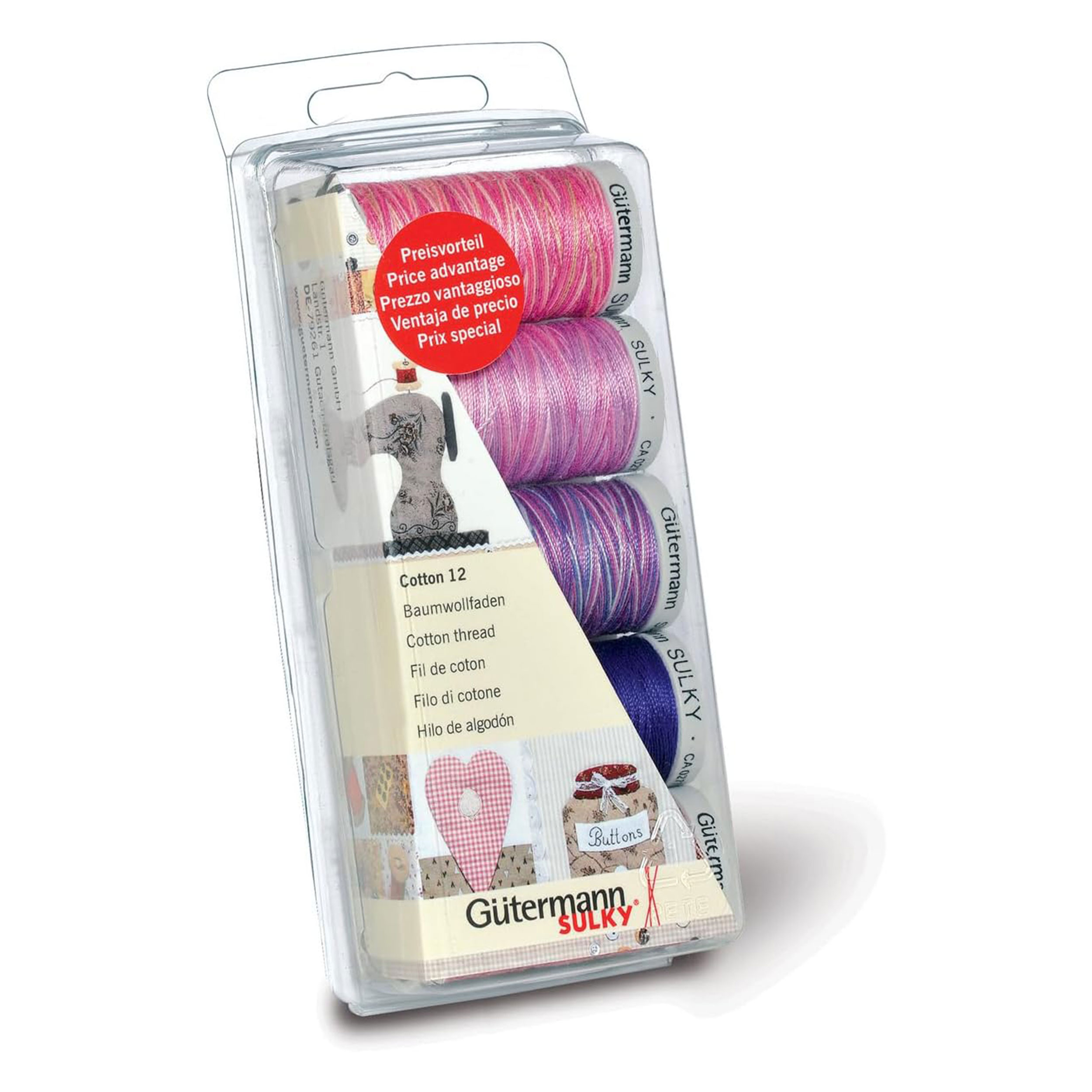 Gutermann Hilo de Algodón 200 m 5 Bobinas Tonos Rosas