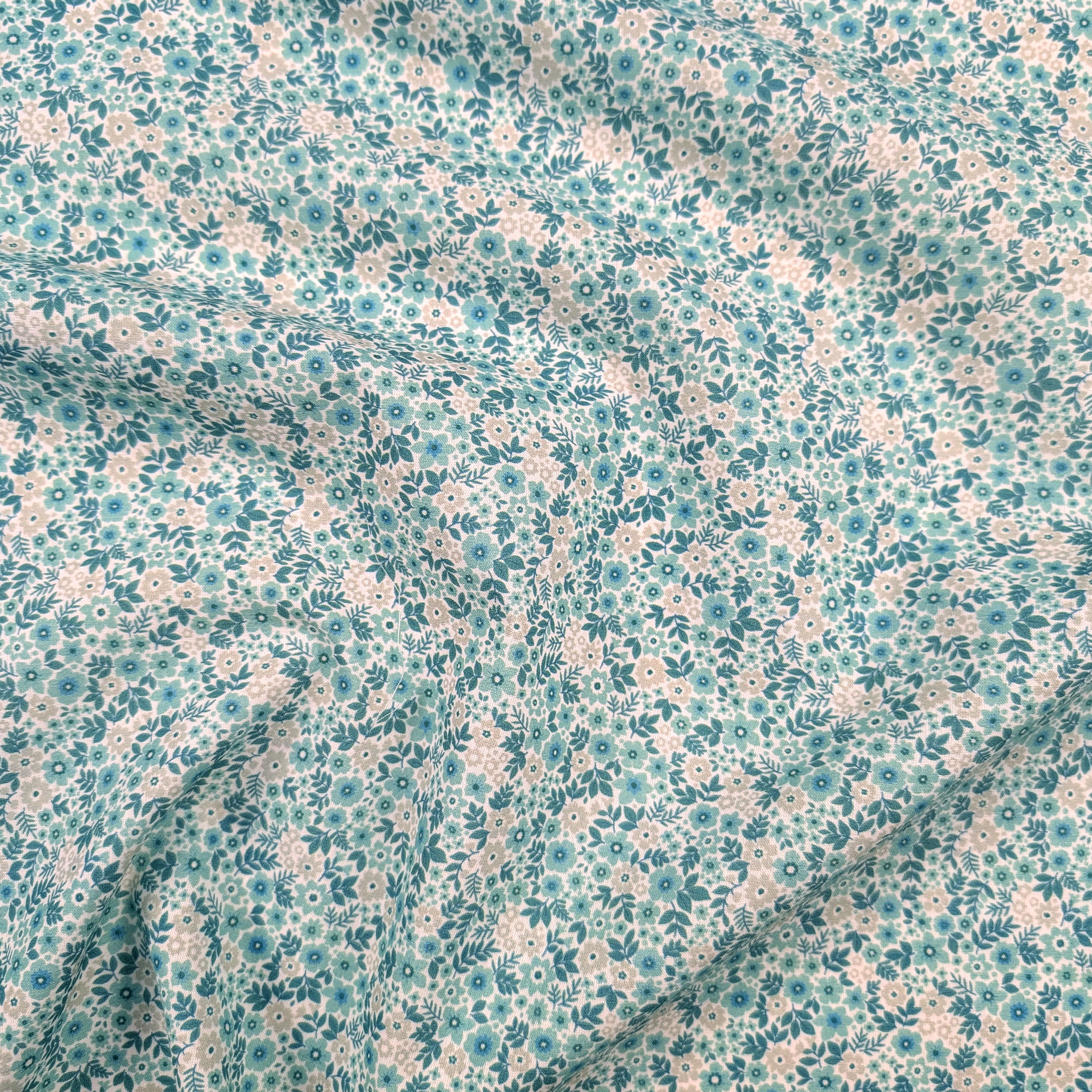 Percale Cotton with Small Flowers in Aquamarine Green Image