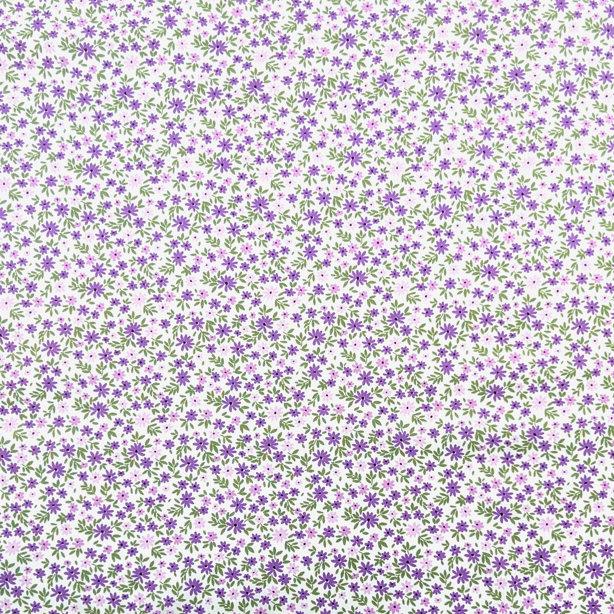 Cotton Poplin Purple and Lilac Flowers