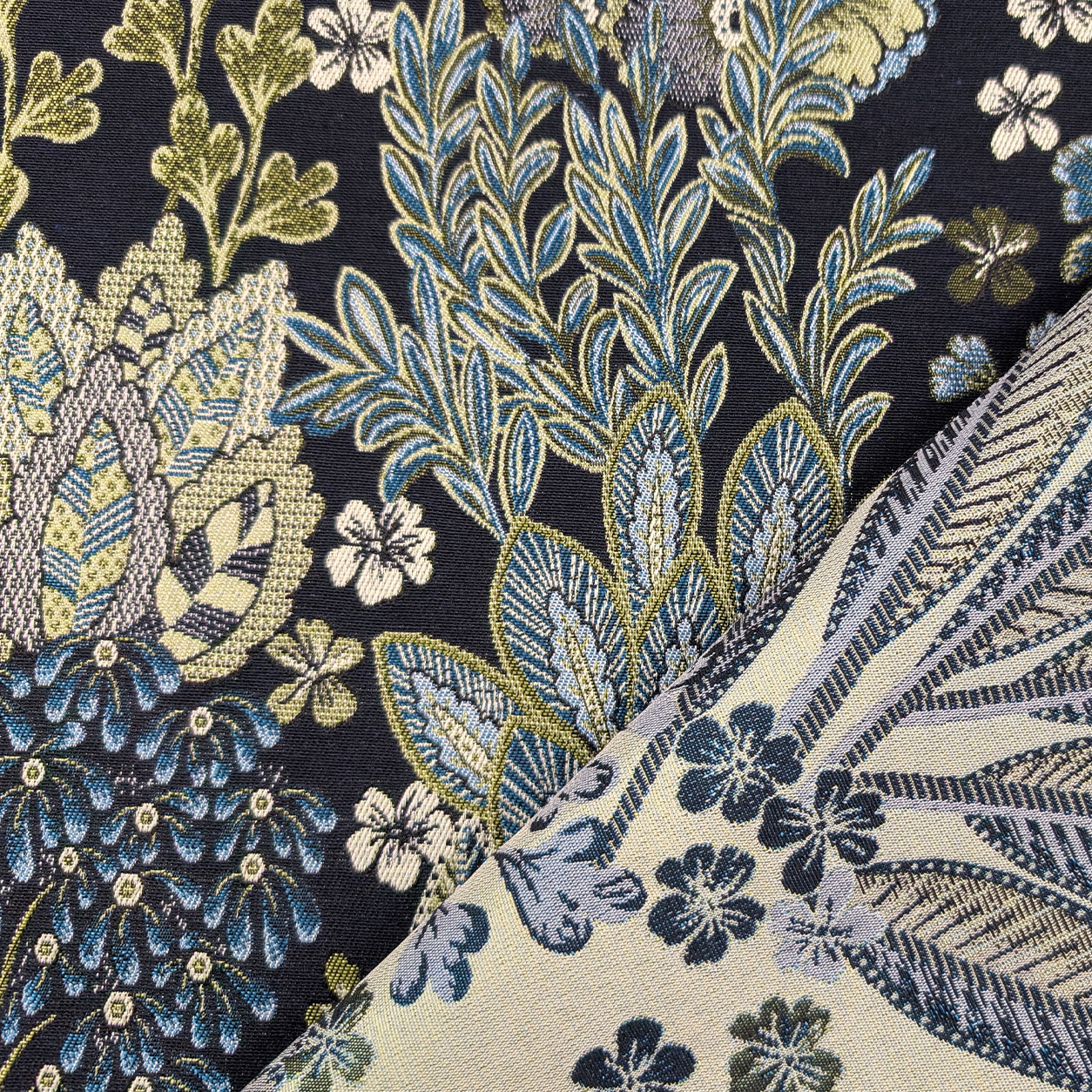 Jacquard Floral Tons de Bleu H 280 cm Image