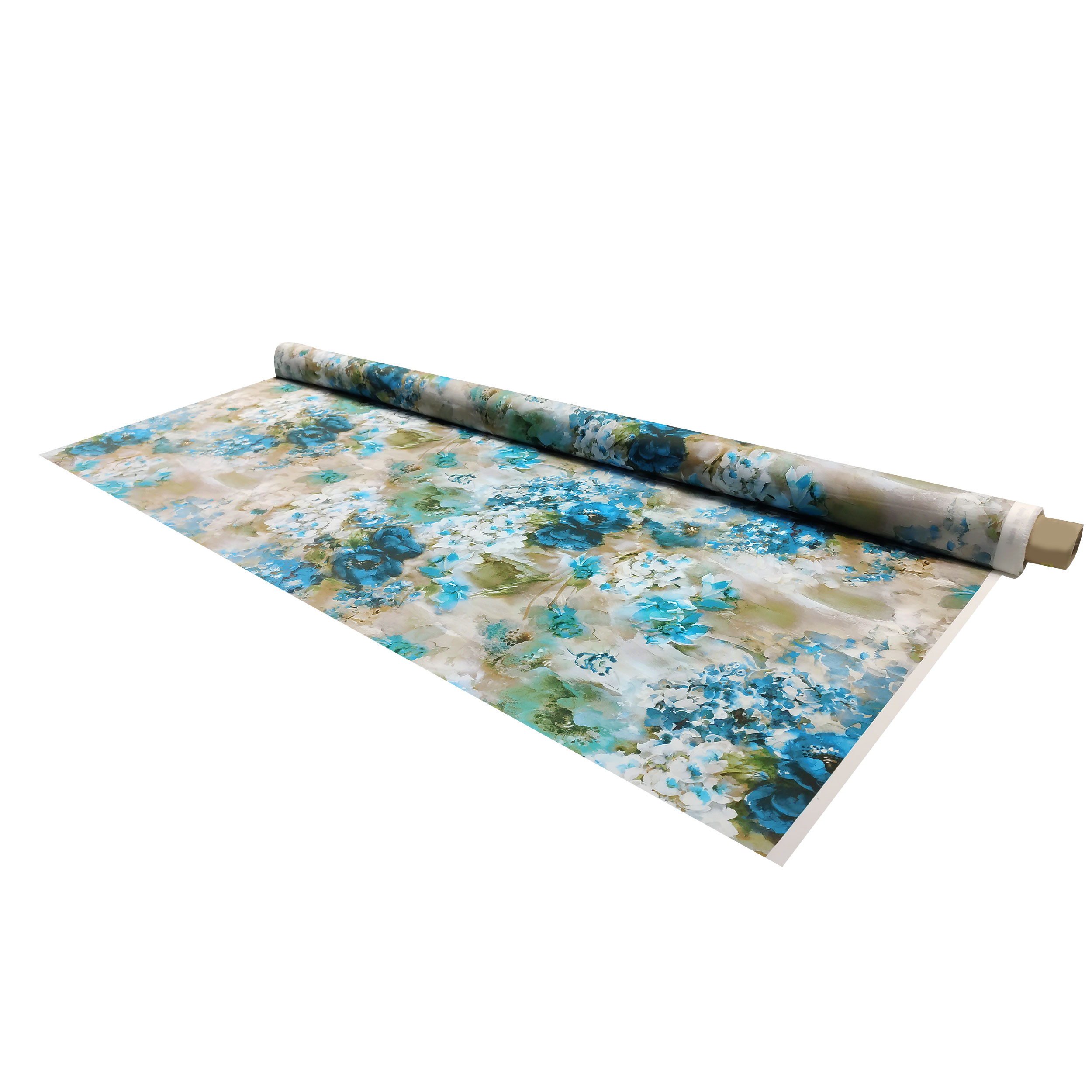 Coton extensible motif fleurs peintes en bleu Image