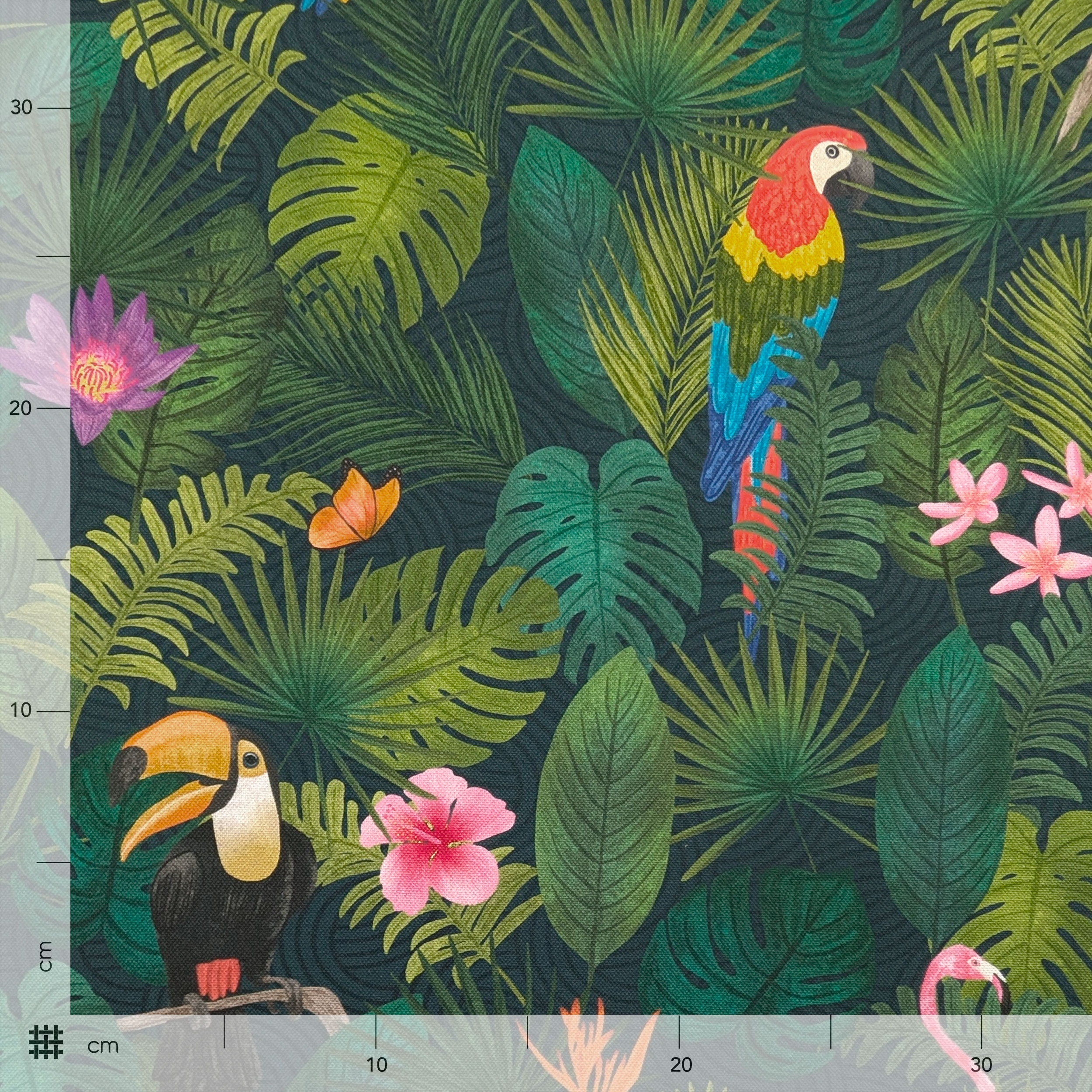 Tissu Panama découpé Oiseaux tropicaux 50x140 cm Image