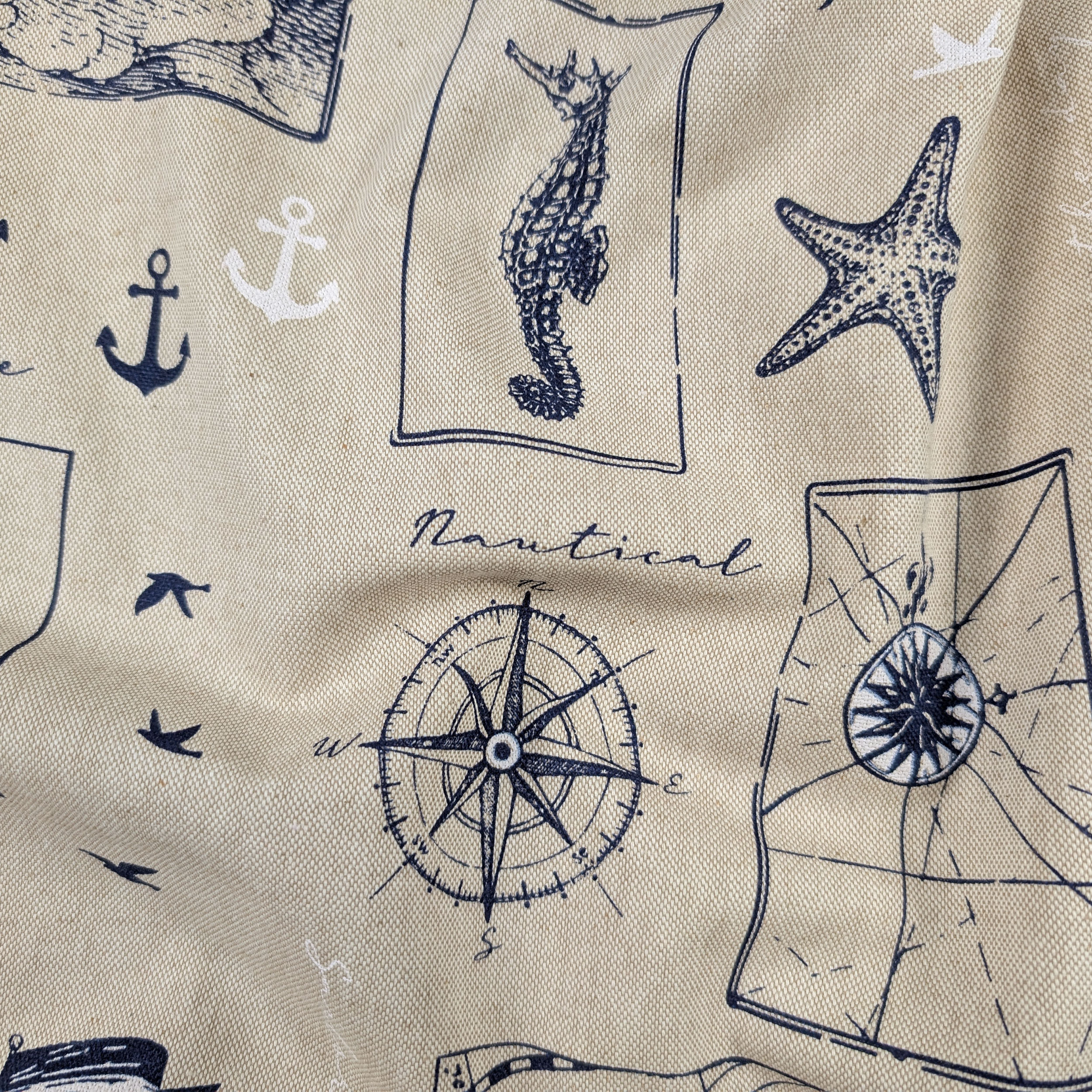 Cotton Mix Fabric Nautical Pattern Blue Image