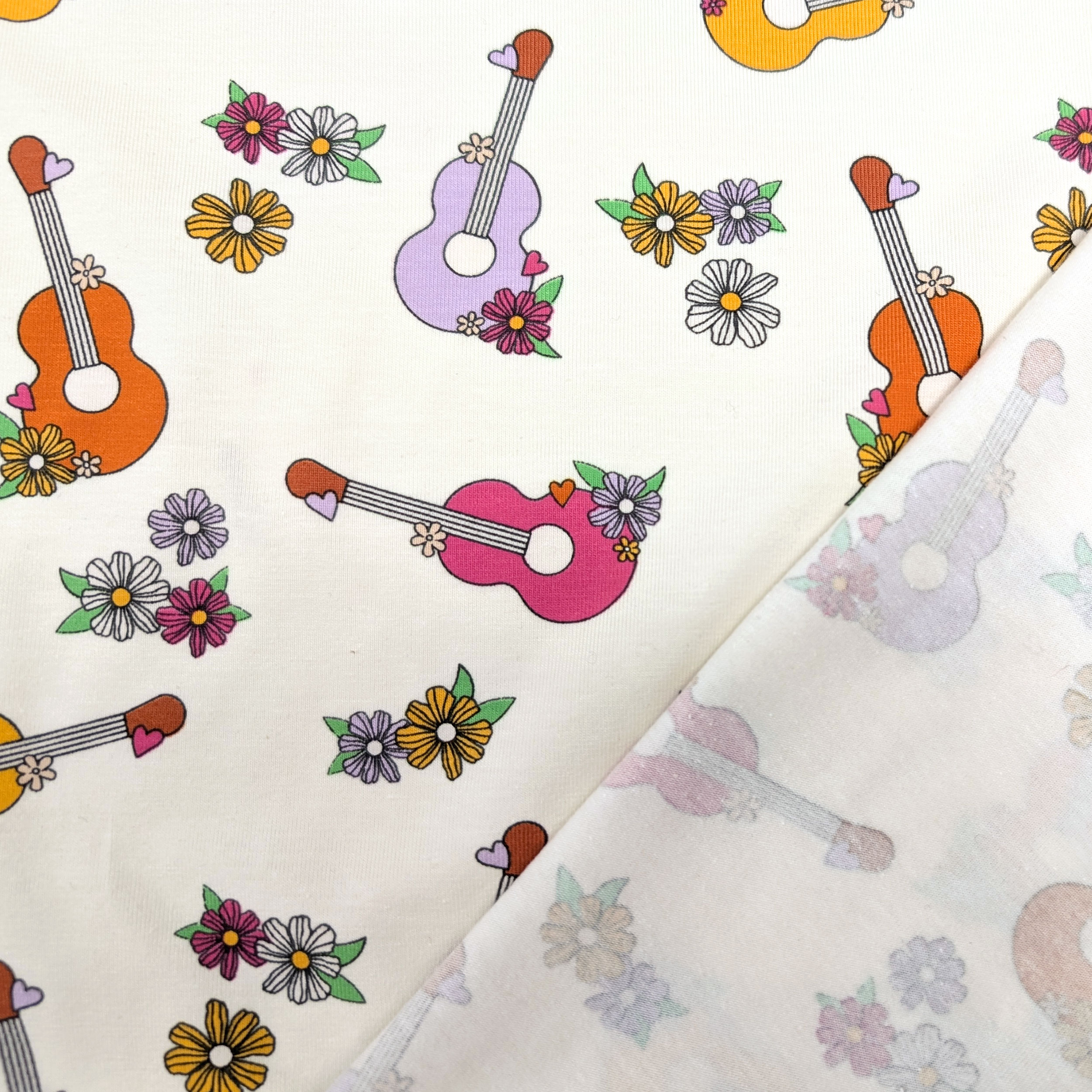 Jersey Cotton Guitars and Flowers Image