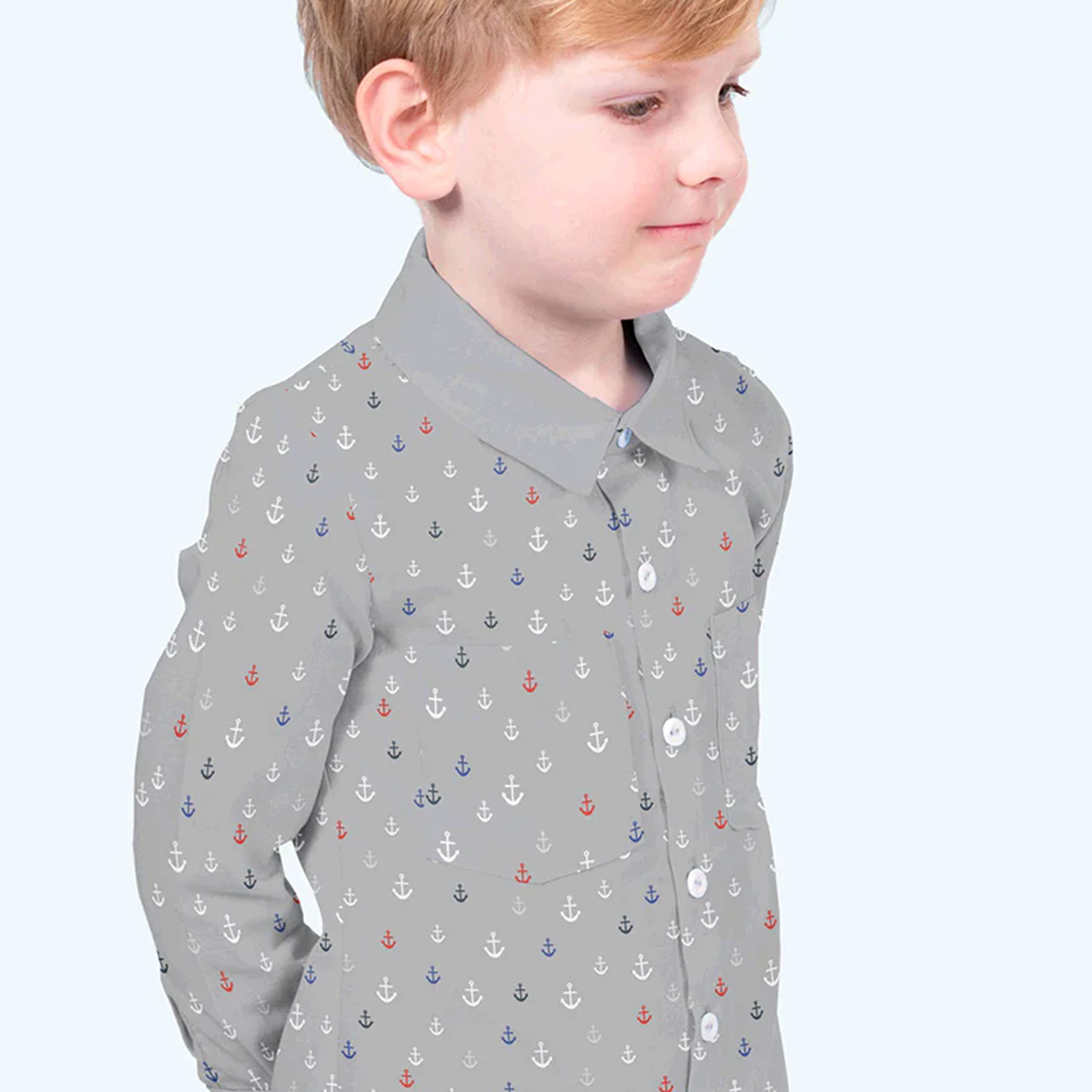 Mini Anchors Grey Cotton Poplin  Image