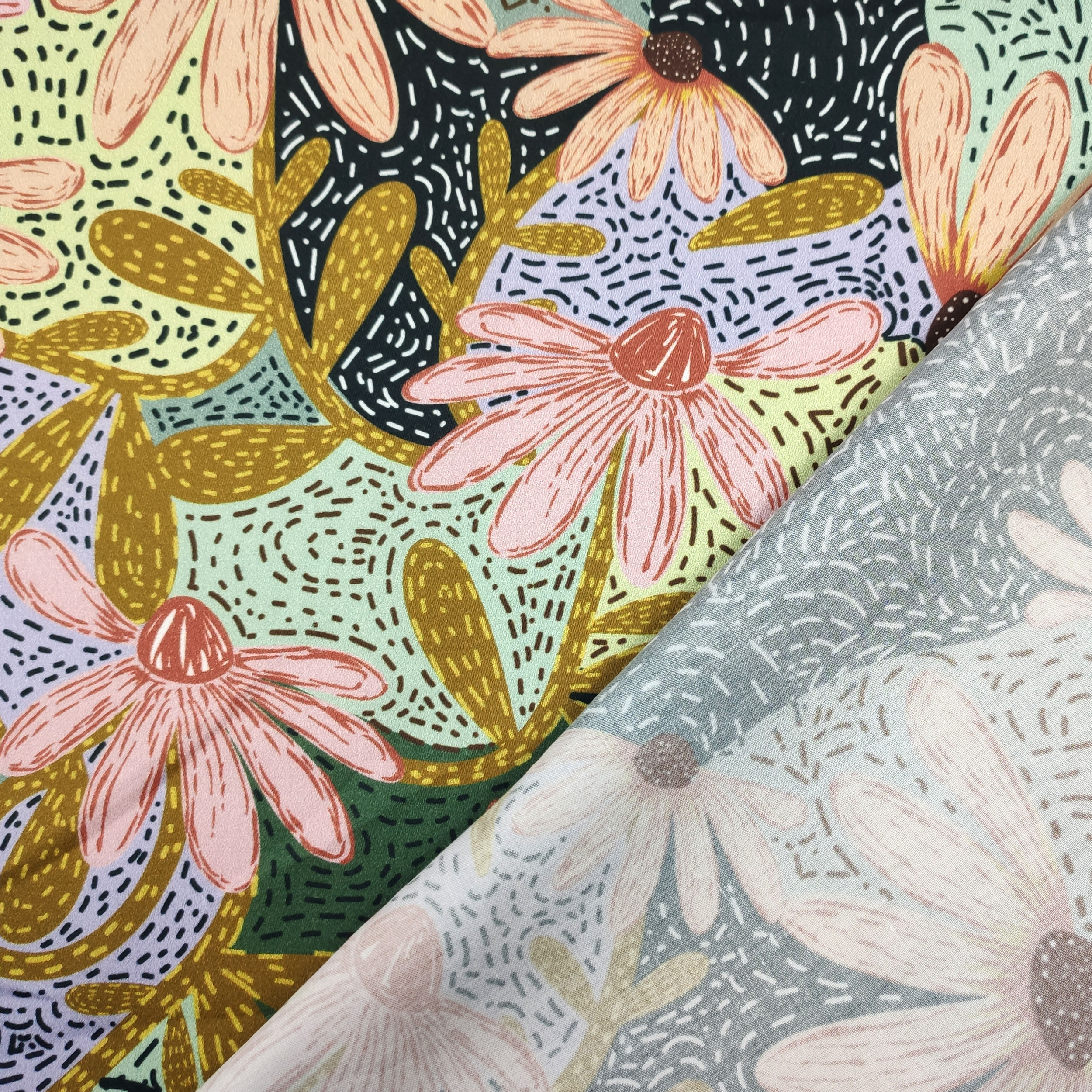 Abstract Floral Fantasy Cotton Satin