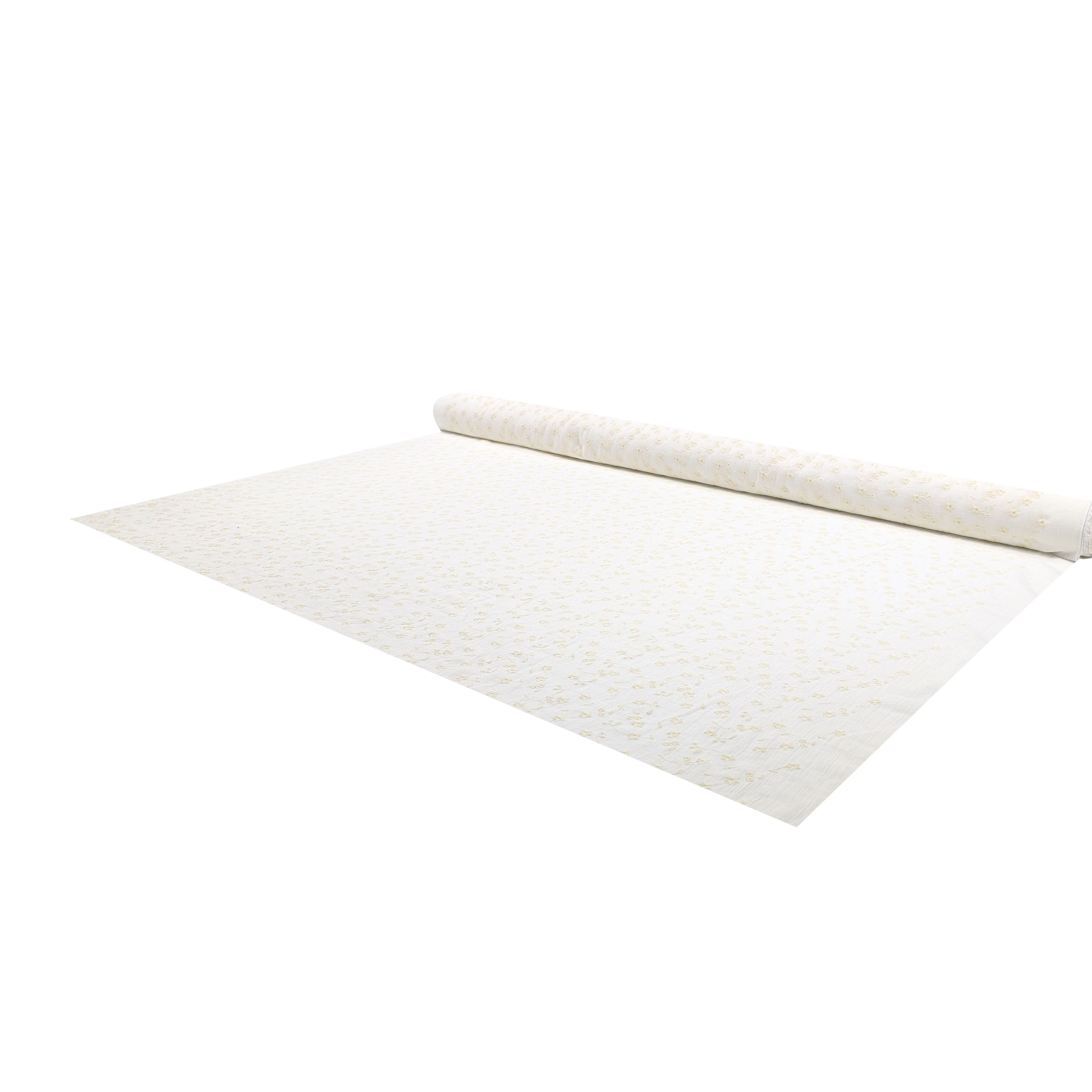 White Cotton Muslin with Cream Flowers Image