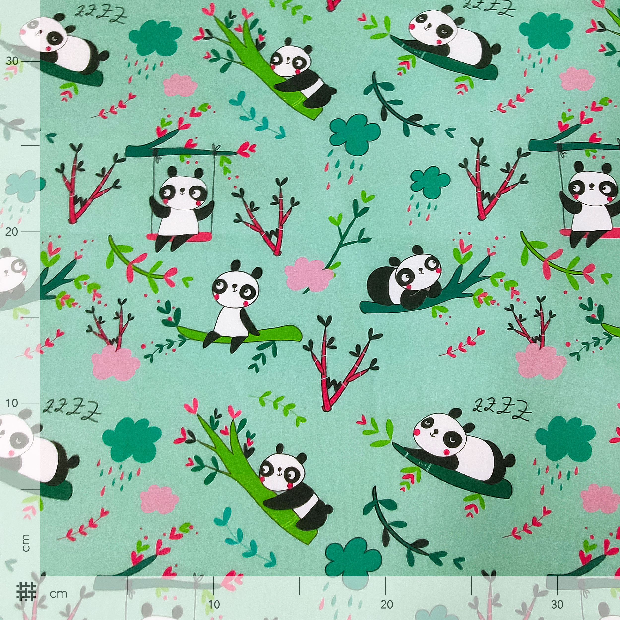 Cotton Panda Grand fond vert menthe - Panini Fabrics Image