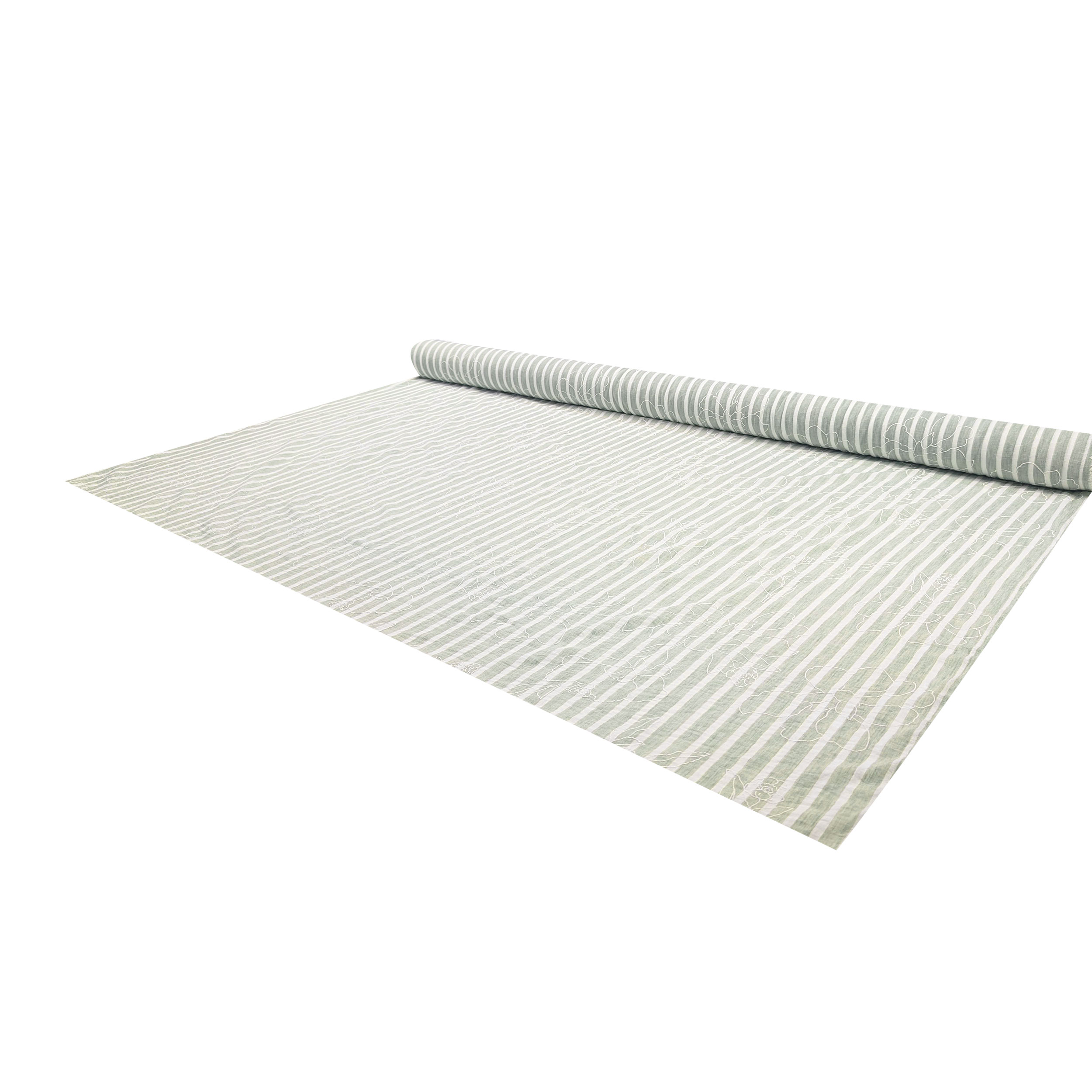 Mixed Linen Green and White Stripes with Flowers Image
