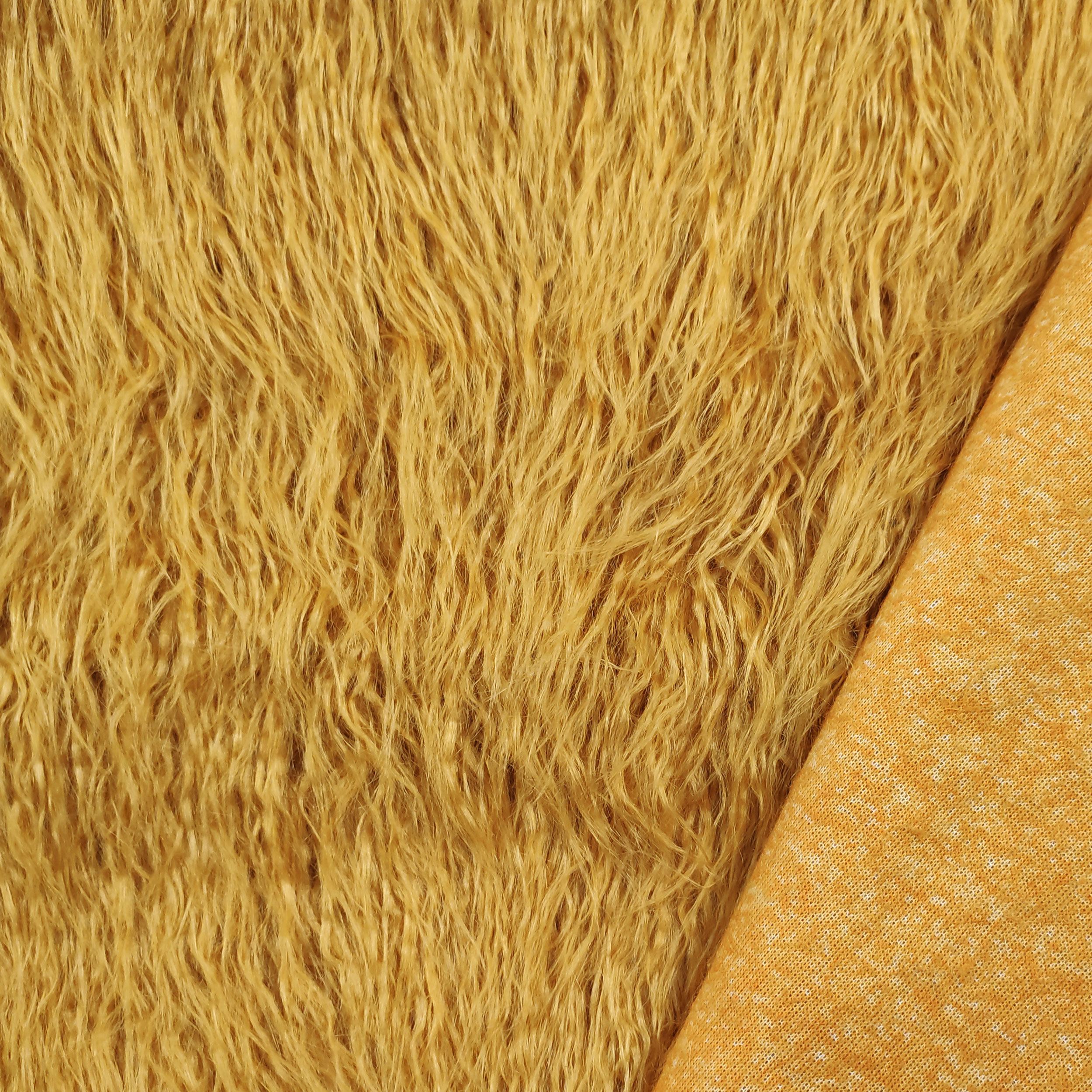 Synthetic Fur Long Solid Colour Mustard