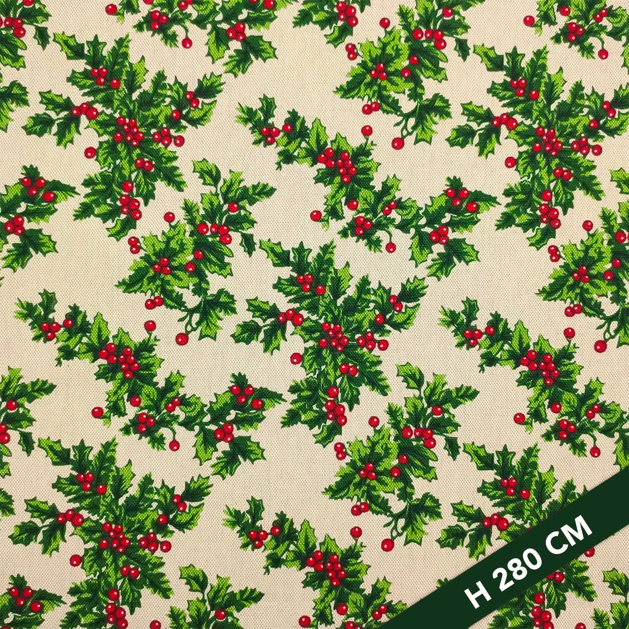 Mélange de coton de Noël Motif de l'arbre à houx H 280 cm
