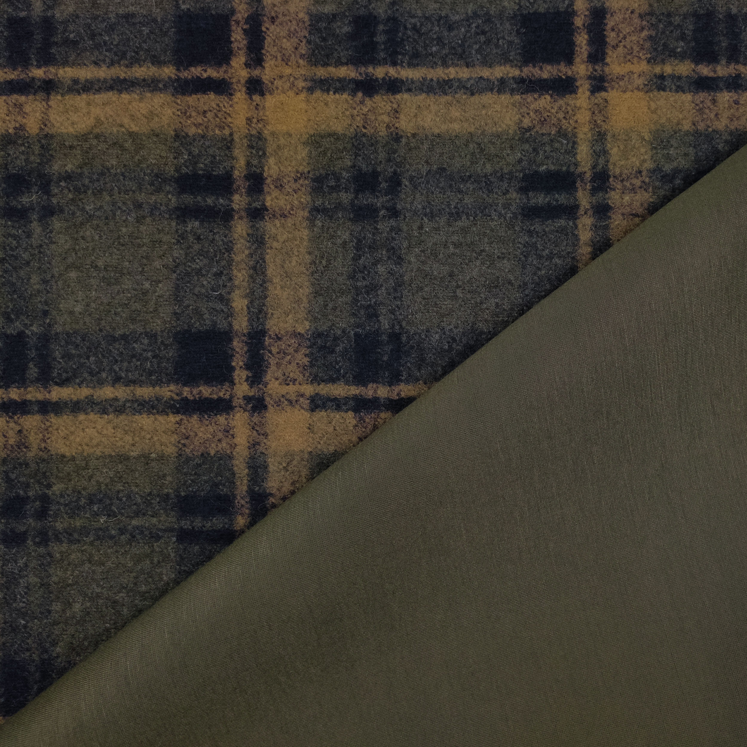 Neoprene Double Tartan Verde Senape e Tinta Unita Militare Image