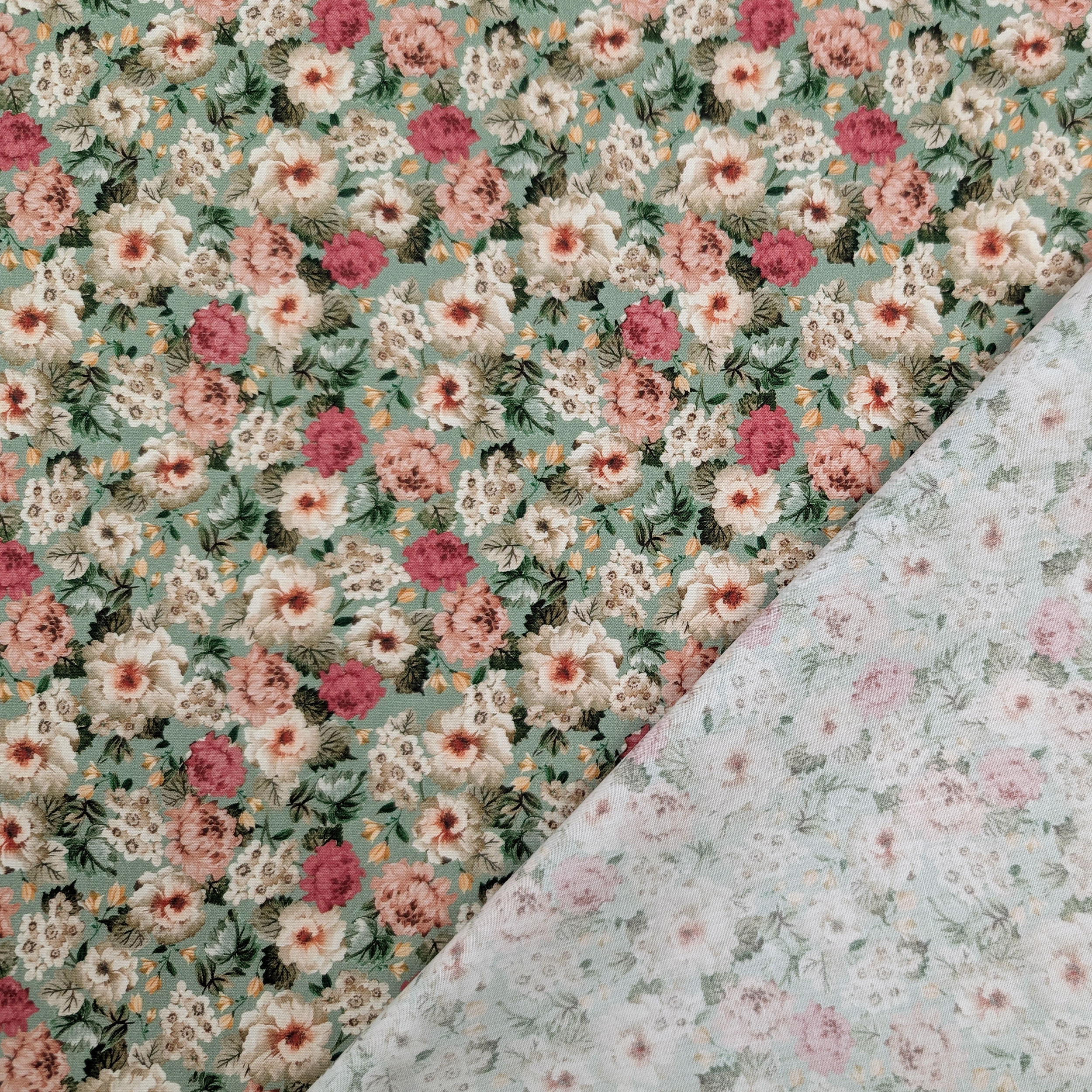 Poplin Cotton Romantic Bouquet Green Image