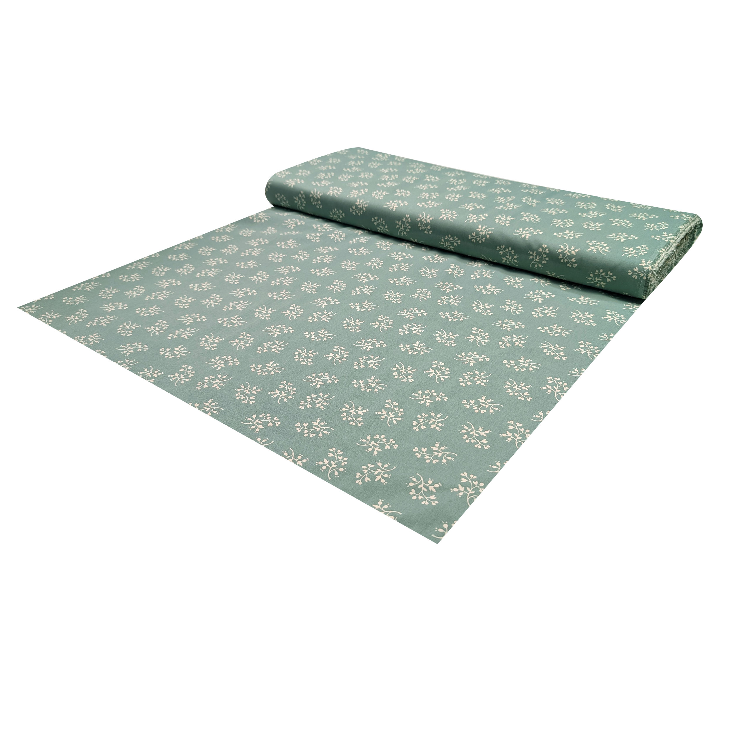 Poplin Cotton Flowers Background Sage Image