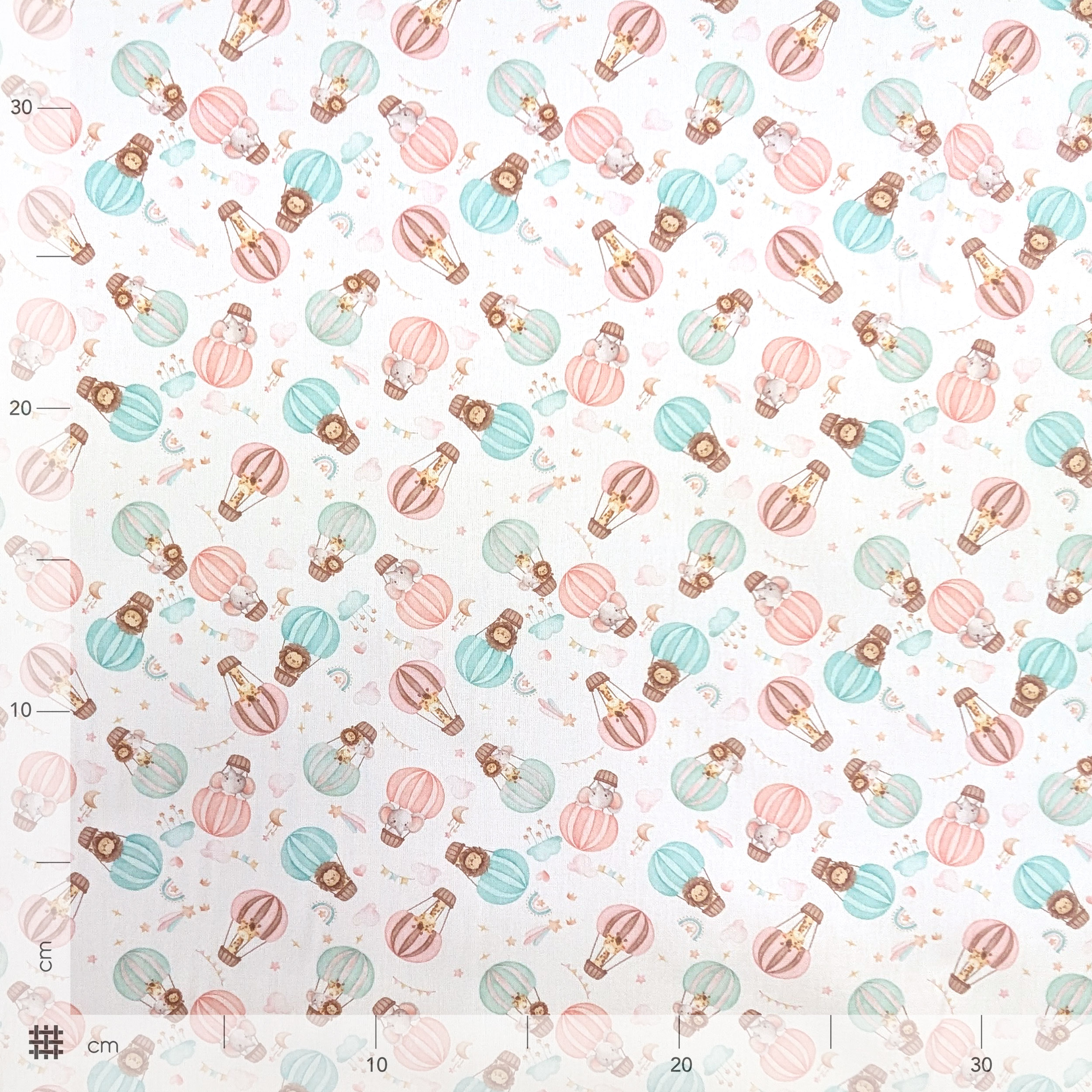 Percale Cotton with Animals on Hot-Air Balloons Image