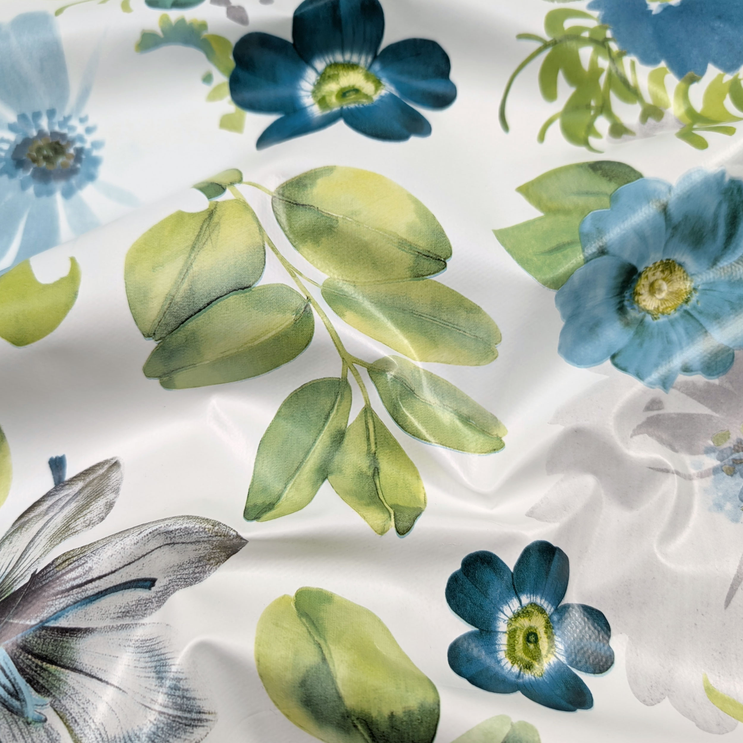 Fabric for Plasticised Tablecloth Cold Tone Flowers Image